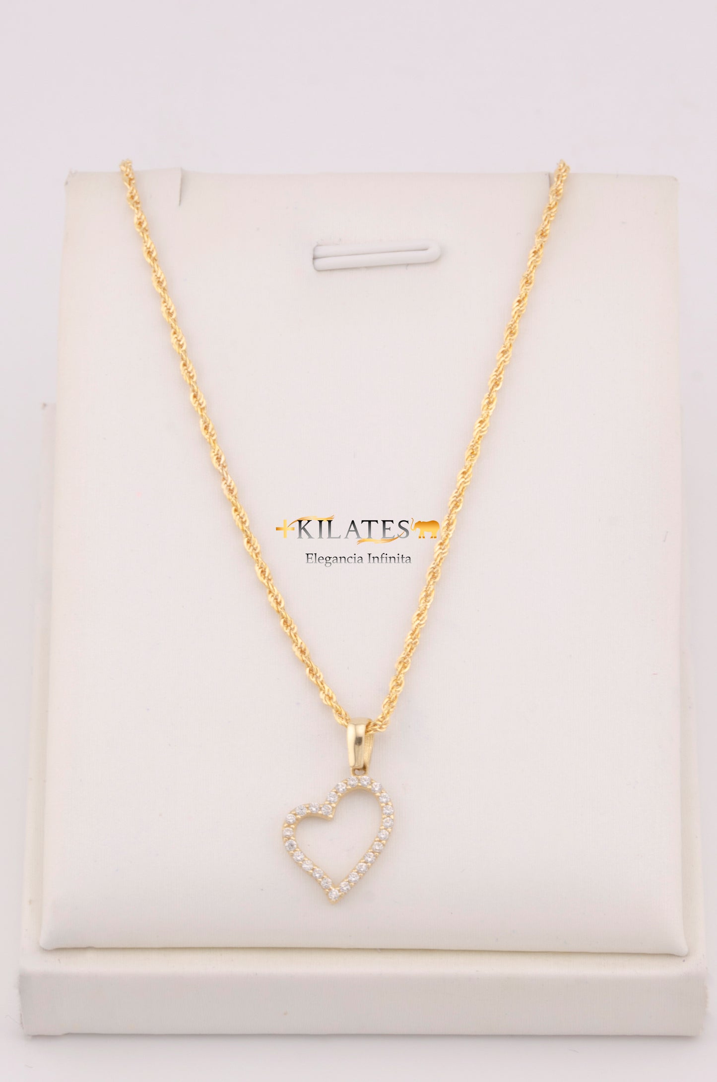 "CADENA PARA DAMA ESTILO LAZO CON DIJE DE CORAZON CON ZIRCONIA BLANCA. ORO 10K #775-3681"