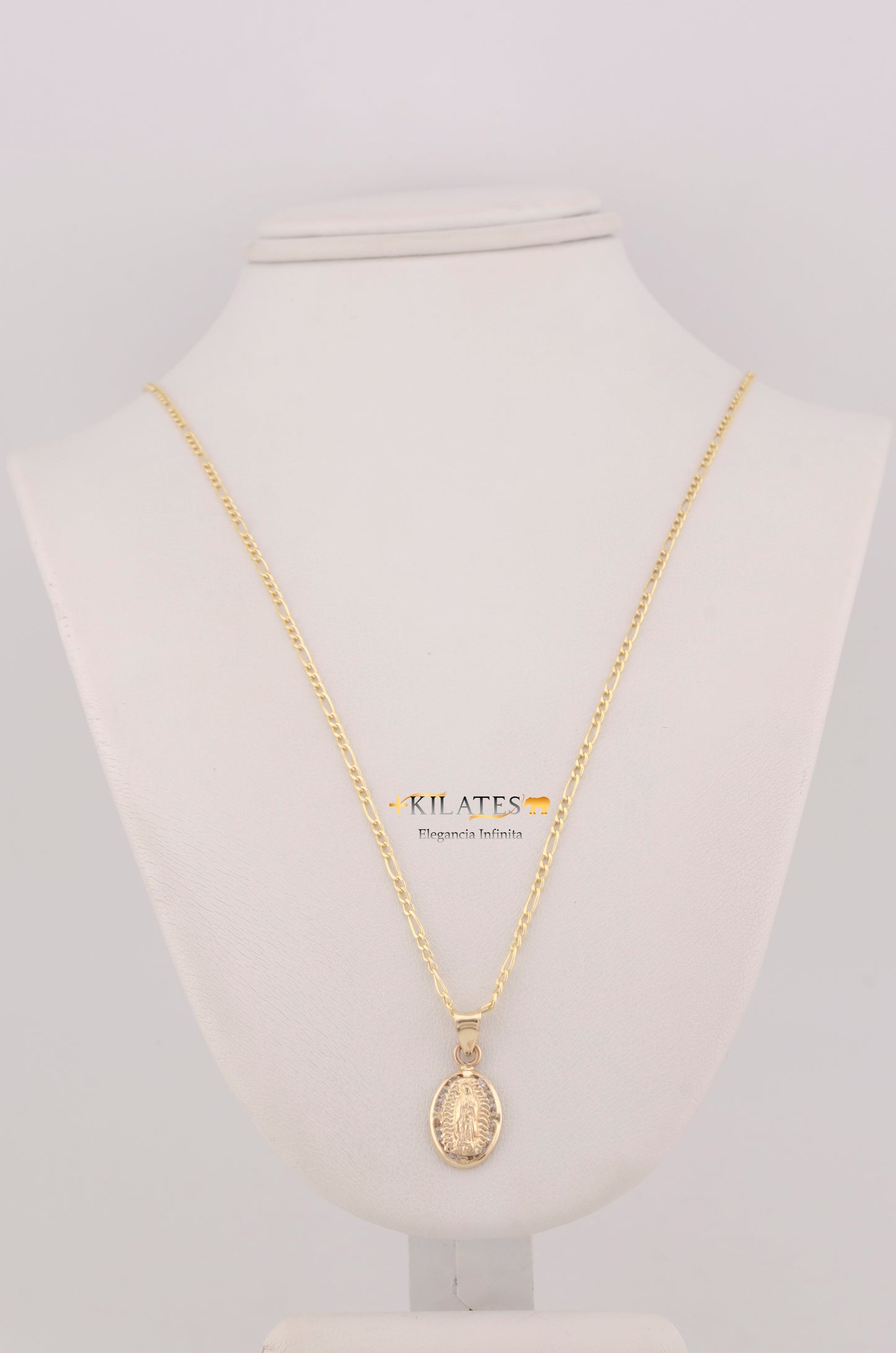 " CADENA PARA DAMA DE 50CM ESTILO 3+1 CON DIJE OVALADO DE LA VIRGEN. ORO 10K #775-3751"