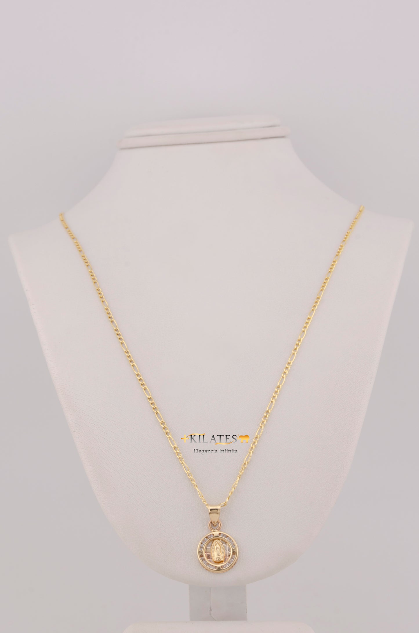" CADENA PARA DAMA DE 50CM ESTILO 3+1 CON DIJE REDONDO DE LA VIRGEN. ORO 10K #775-3753"