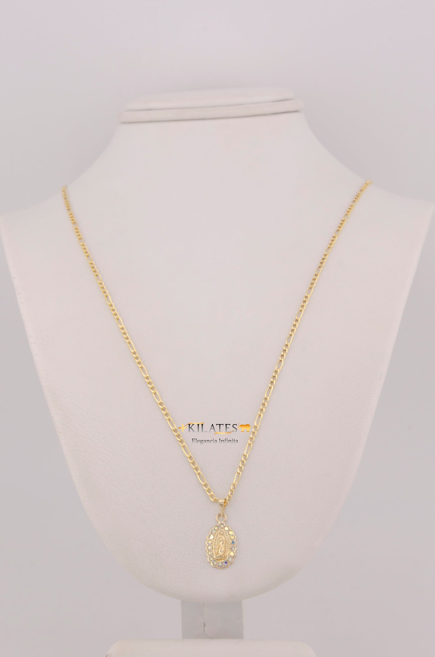 " CADENA PARA DAMA DE 50CM ESTILO 3+1 CON DIJE DIJE DE DE LA VIRGEN CON ZIRCONIA TORNASOL. ORO 10K #775-3754"