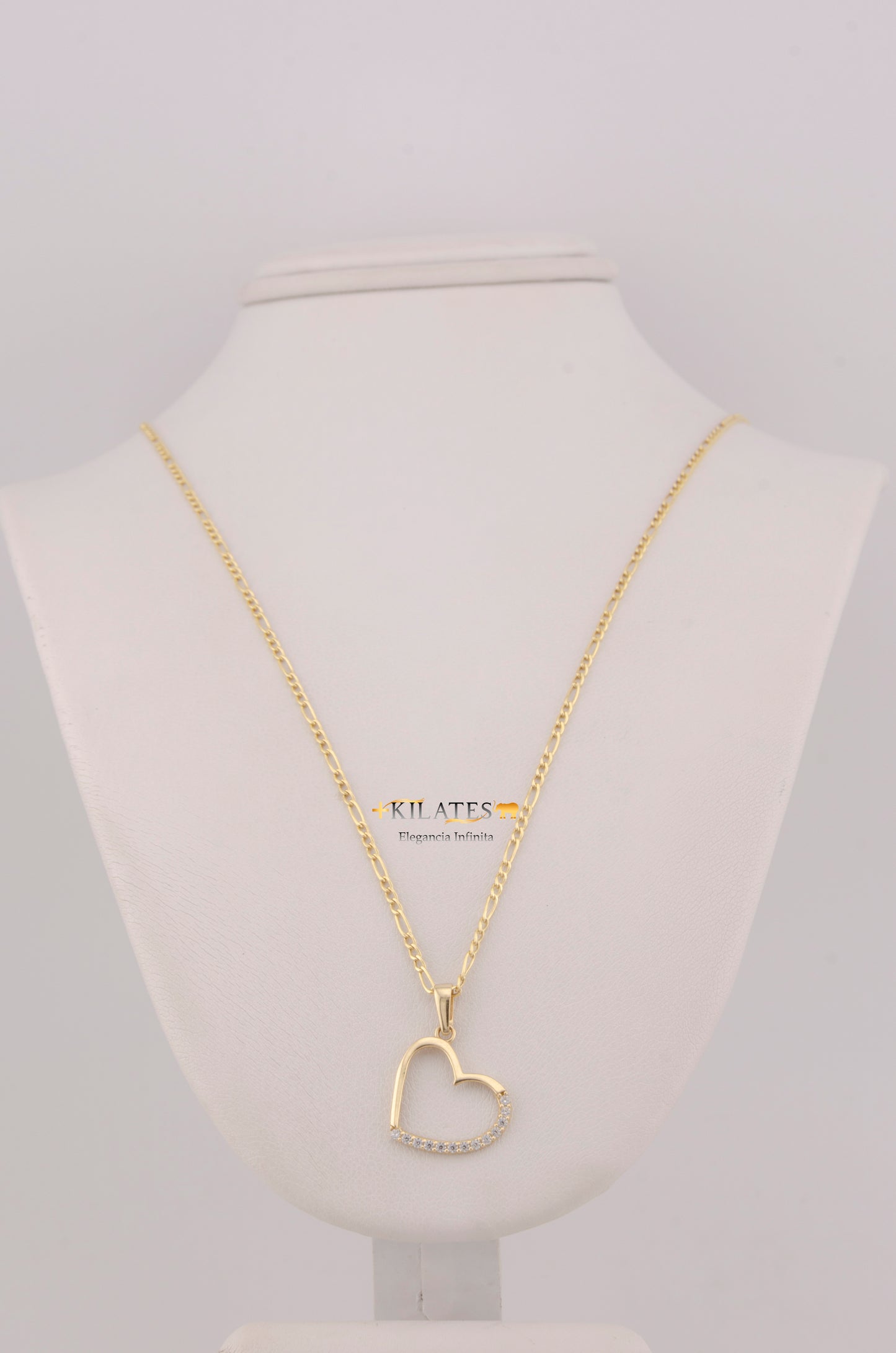 " CADENA PARA DAMA DE 50CM ESTILO 3+1 CON DIJE DIJE CORAZON CON ZIRCONIA BLANCA. ORO 10K #775-3758"