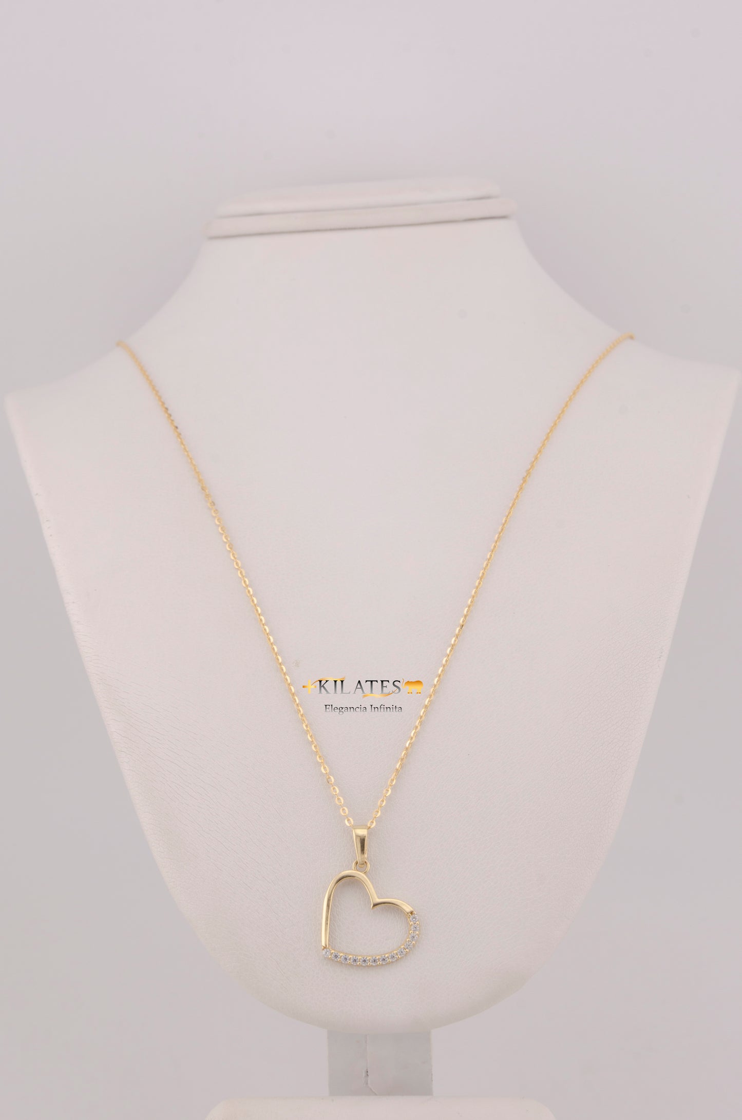 " CADENA PARA DAMA DE 50CM ESTILO CUADRADA SOLIDA CON DIJE DE CORAZON CON ZIRCONIA BLANCA. ORO 10K #775-3778"