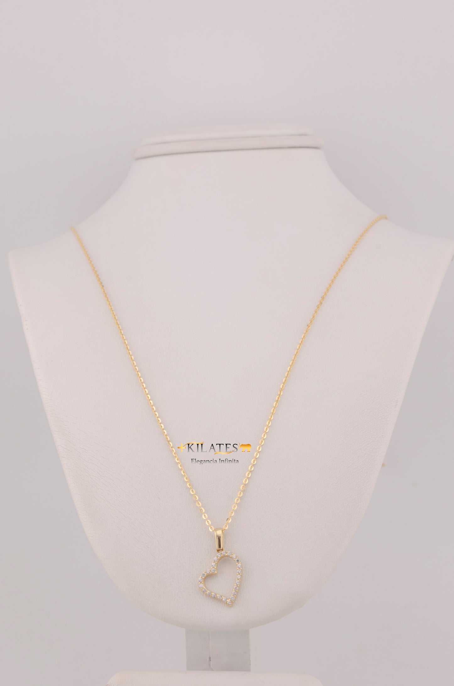 " CADENA PARA DAMA DE 50CM ESTILO CUADRADA SOLIDA CON DIJE DE CORAZON CON ZIRCONIA BLANCA. ORO 10K #775-3779"
