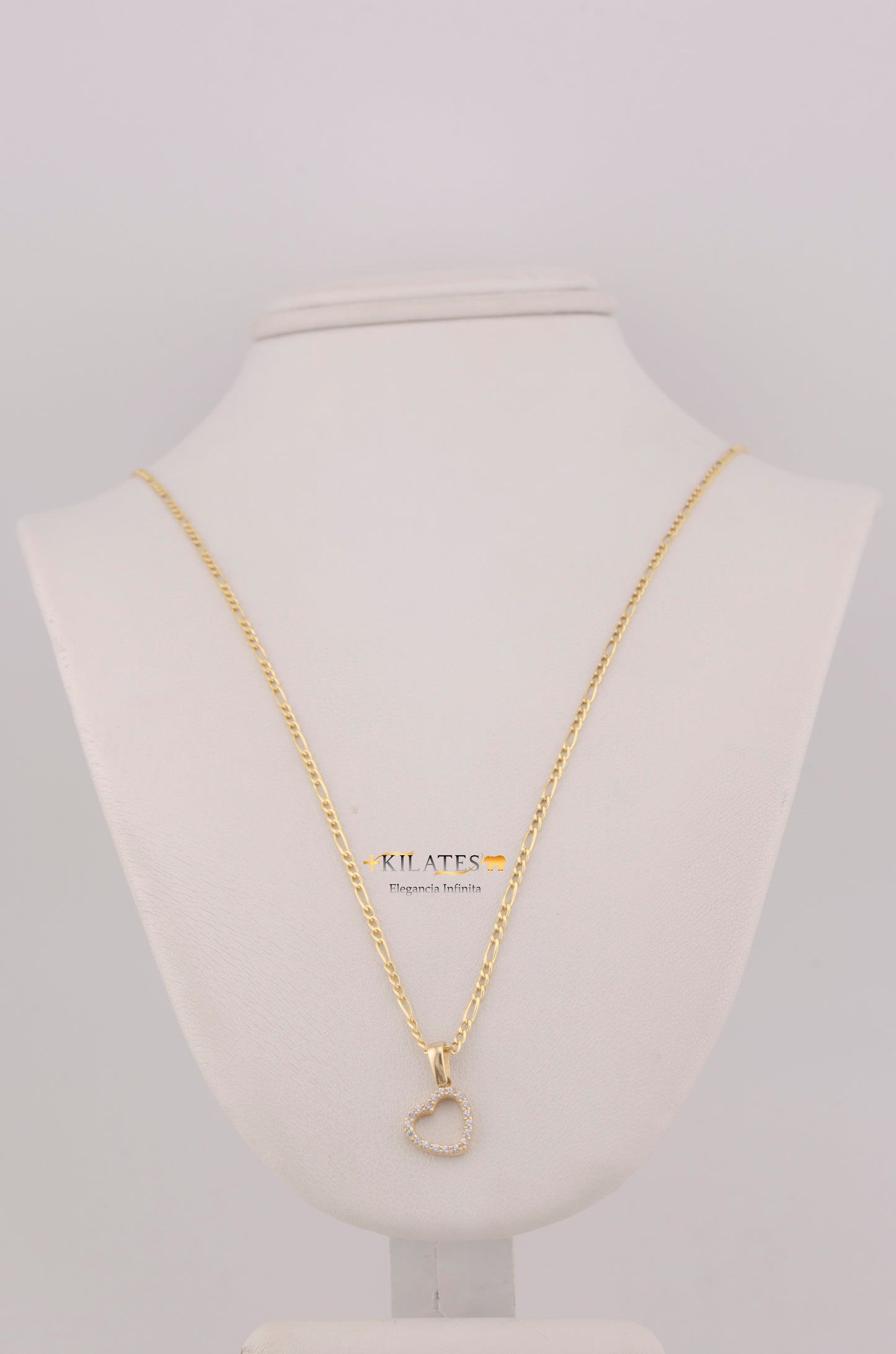 " CADENA PARA DAMA DE 50CM ESTILO 3+1 CON DIJE DIJE CORAZON CON ZIRCONIA BLANCA. ORO 10K #775-3761"