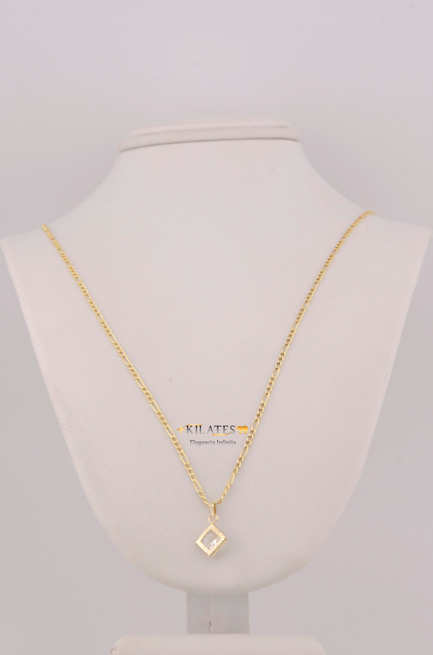 " CADENA PARA DAMA DE 50CM ESTILO 3+1 CON DIJE DIJE CUADRADO CON ZIRCONIA BLANCA. ORO 10K #775-3764"