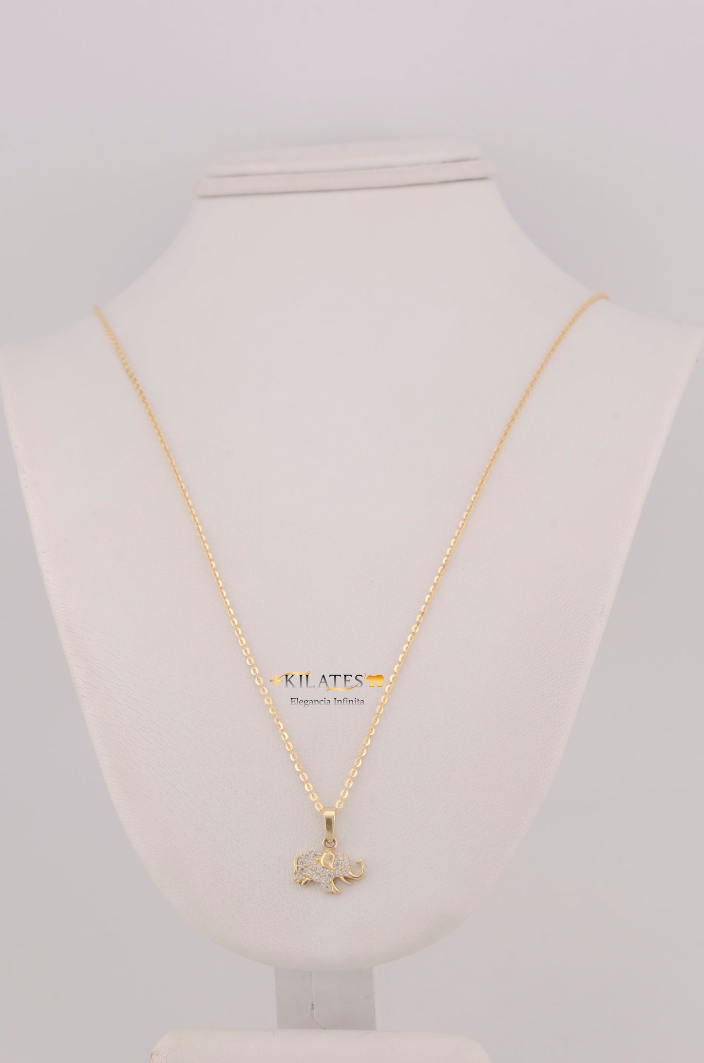" CADENA PARA DAMA DE 50CM ESTILO CUADRADA SOLIDA CON DIJE DE ELEFANTE CON ZIRCONIA BLANCA. ORO 10K #775-3792"