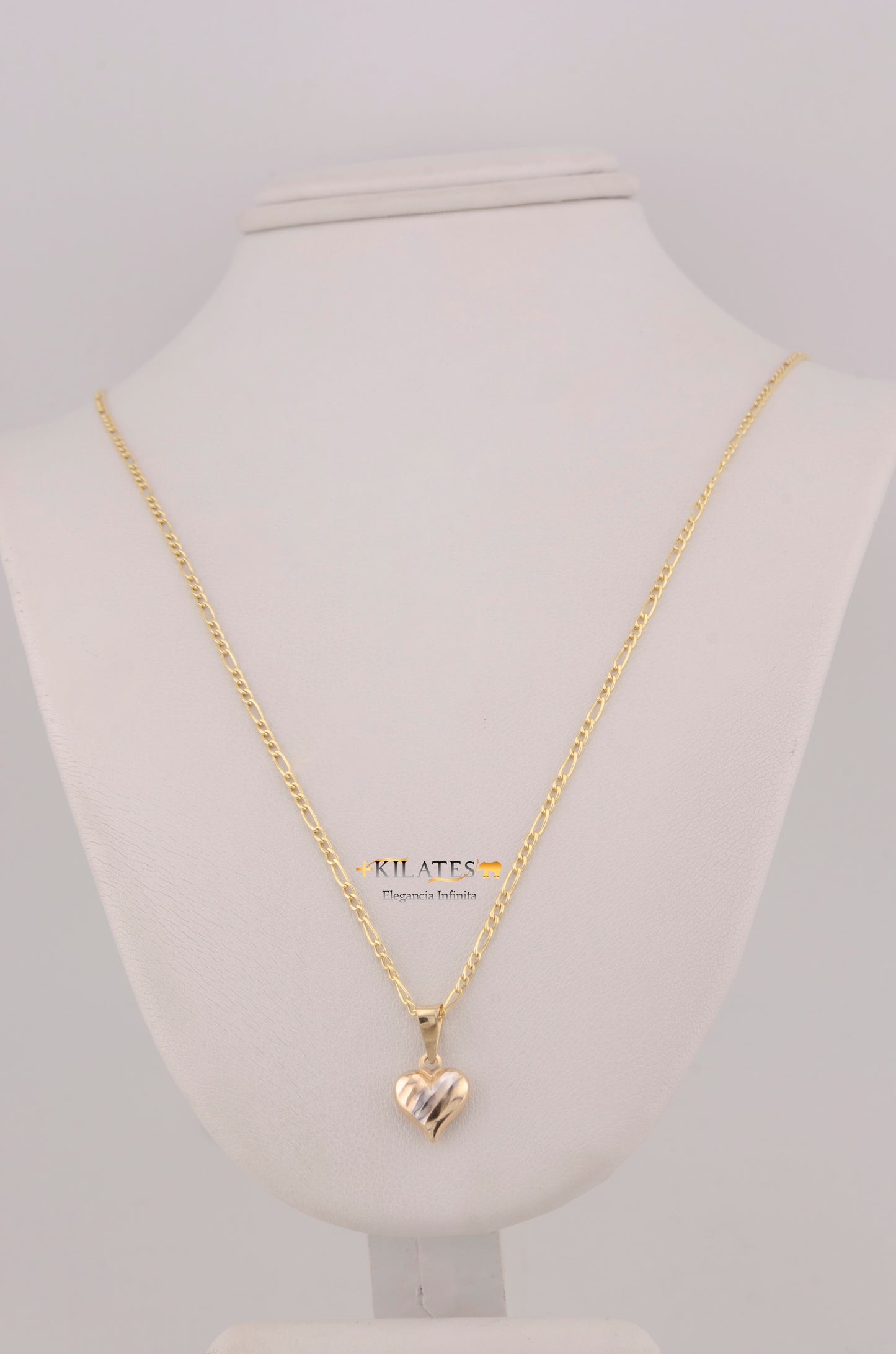 " CADENA PARA DAMA DE 50CM ESTILO 3+1 CON DIJE DE CORAZON 3 TONOS PEQUEÑO. ORO 10K #775-3768"