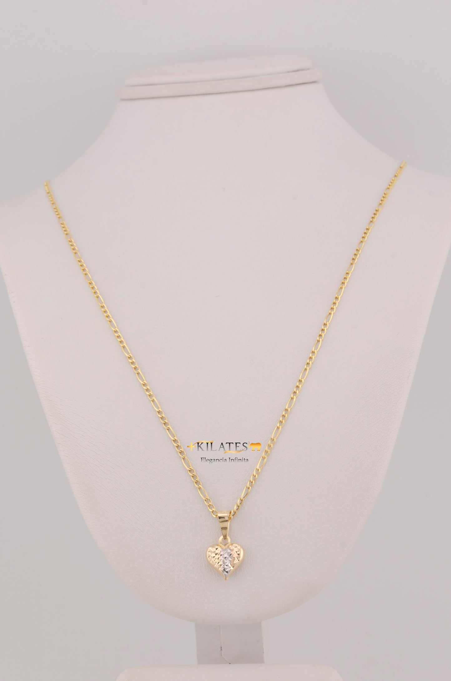" CADENA PARA DAMA DE 50CM ESTILO 3+1 CON DIJE DE CORAZON 3 TONOS PEQUEÑO. ORO 10K #775-3766"
