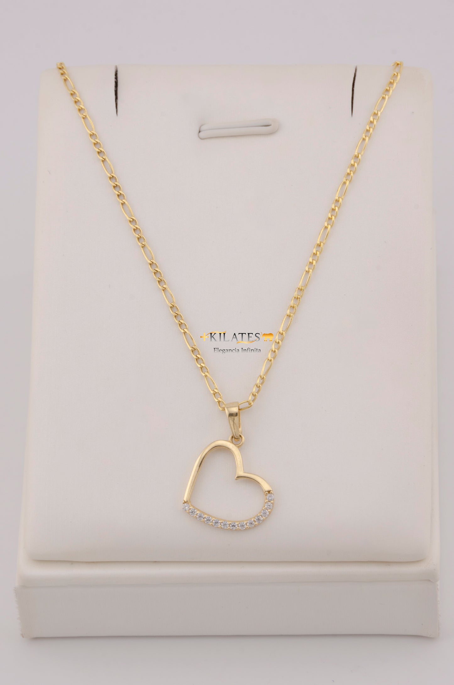 " CADENA PARA DAMA DE 50CM ESTILO 3+1 CON DIJE DIJE CORAZON CON ZIRCONIA BLANCA. ORO 10K #775-3758"