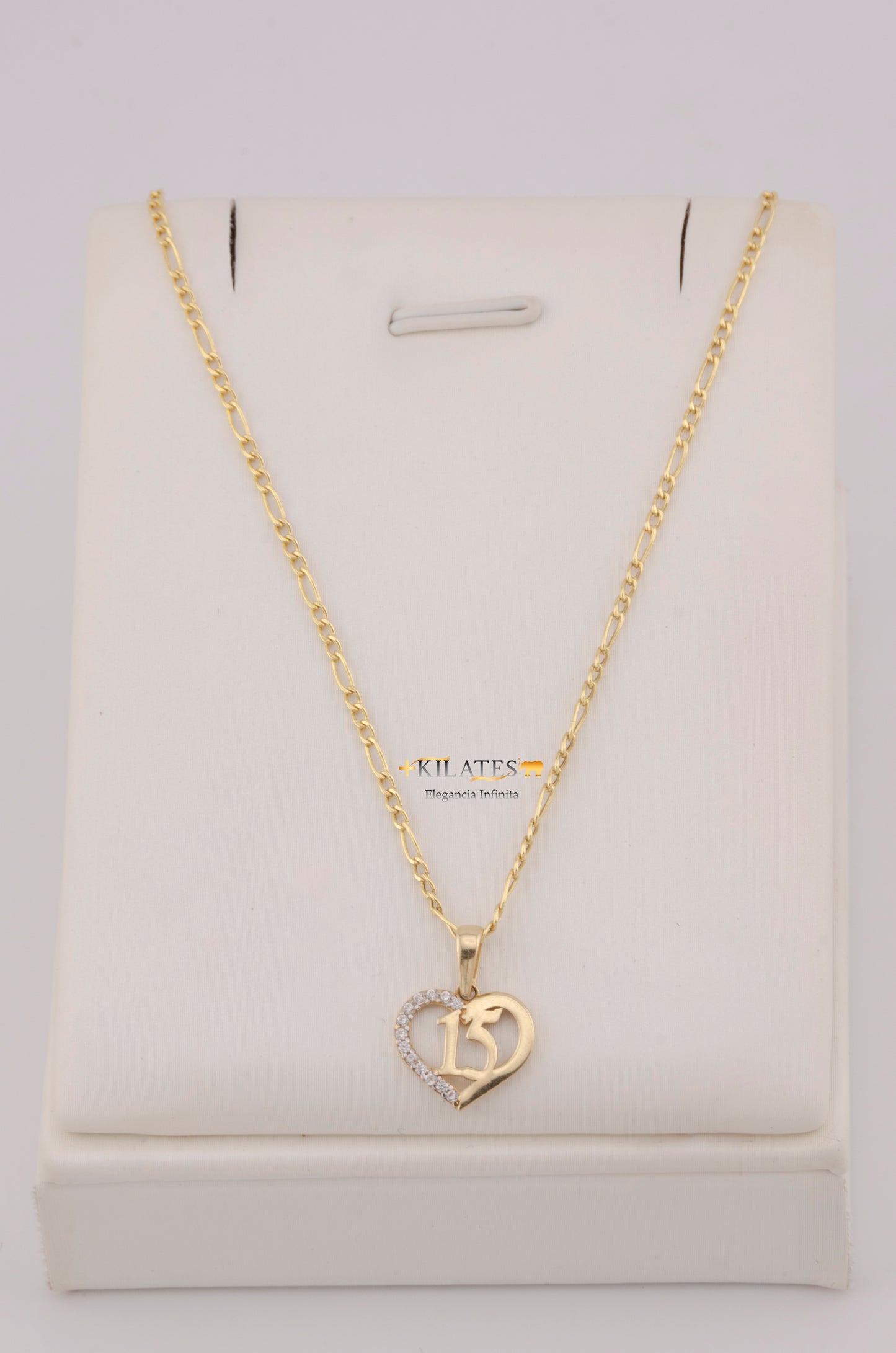 " CADENA PARA DAMA DE 50CM ESTILO 3+1 CON DIJE DIJE CORAZON CON ZIRCONIA BLANCA. ORO 10K #775-3759"