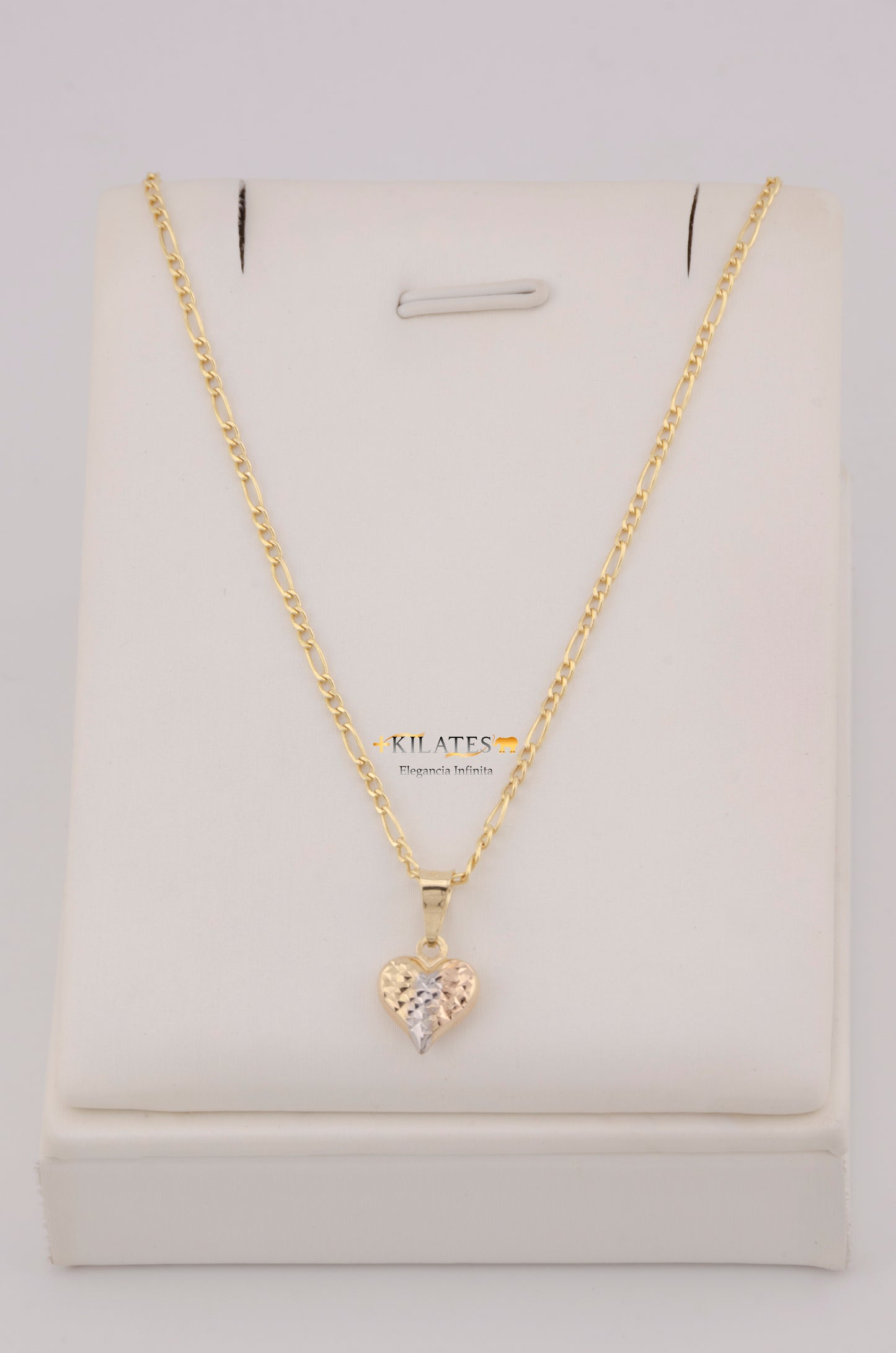 " CADENA PARA DAMA DE 50CM ESTILO 3+1 CON DIJE DE CORAZON 3 TONOS PEQUEÑO. ORO 10K #775-3766"