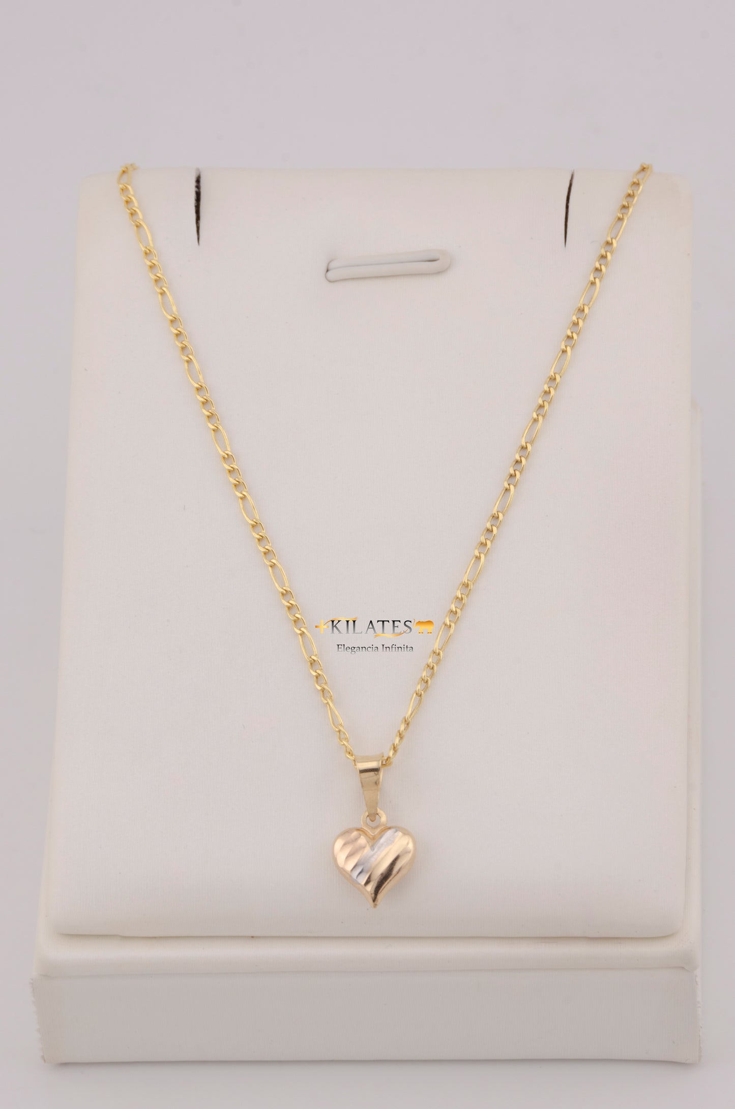 " CADENA PARA DAMA DE 50CM ESTILO 3+1 CON DIJE DE CORAZON 3 TONOS PEQUEÑO. ORO 10K #775-3768"