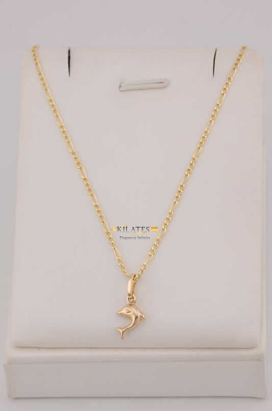 " CADENA PARA DAMA DE 50CM ESTILO 3+1 CON DIJE DE DELFIN PEQUEÑO. ORO 10K #775-3769"