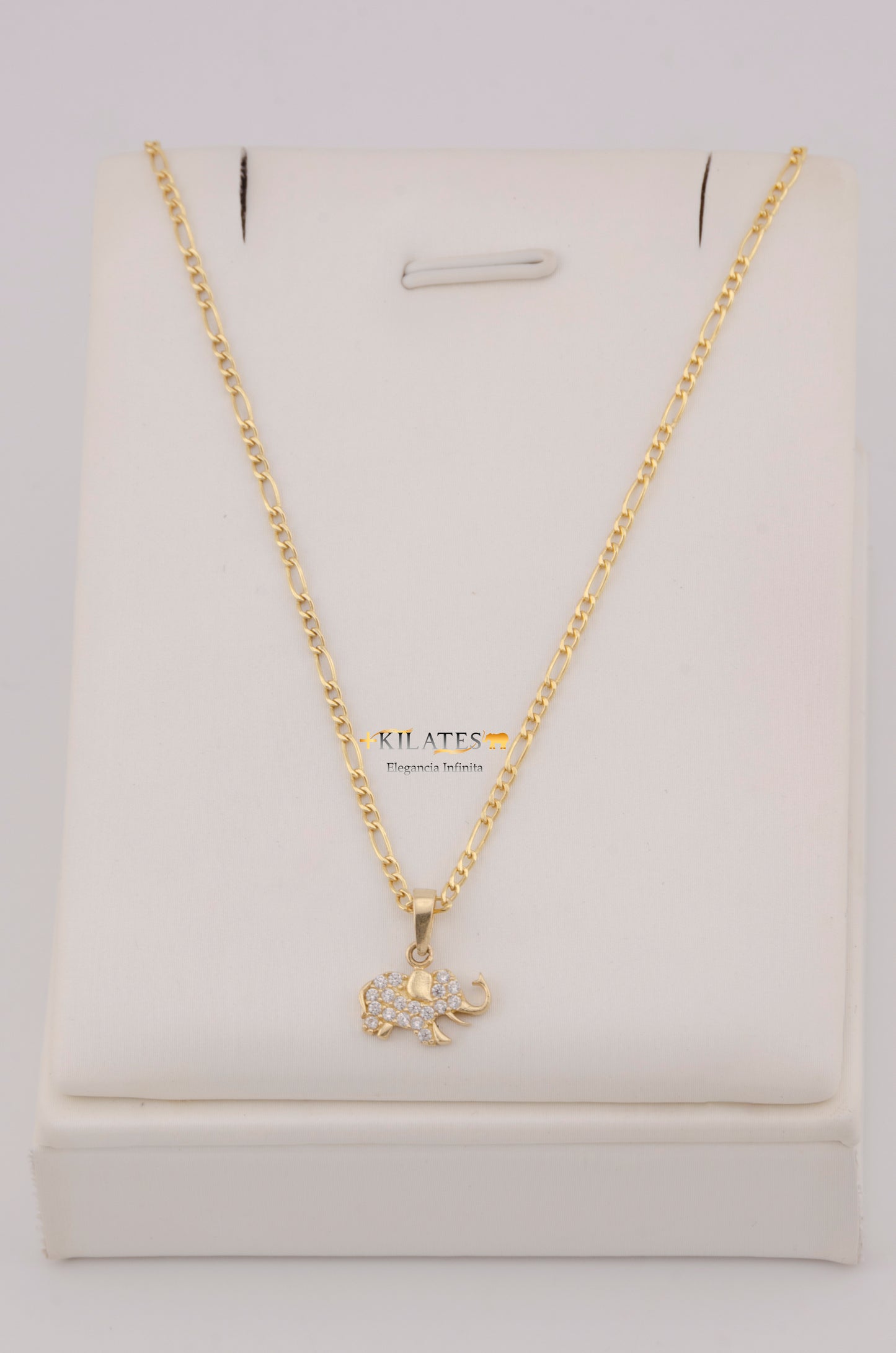 " CADENA PARA DAMA DE 50CM ESTILO 3+1 CON DIJE DE ELEFANTE CON ZIRCONIA BLANCA. ORO 10K #775-3771"