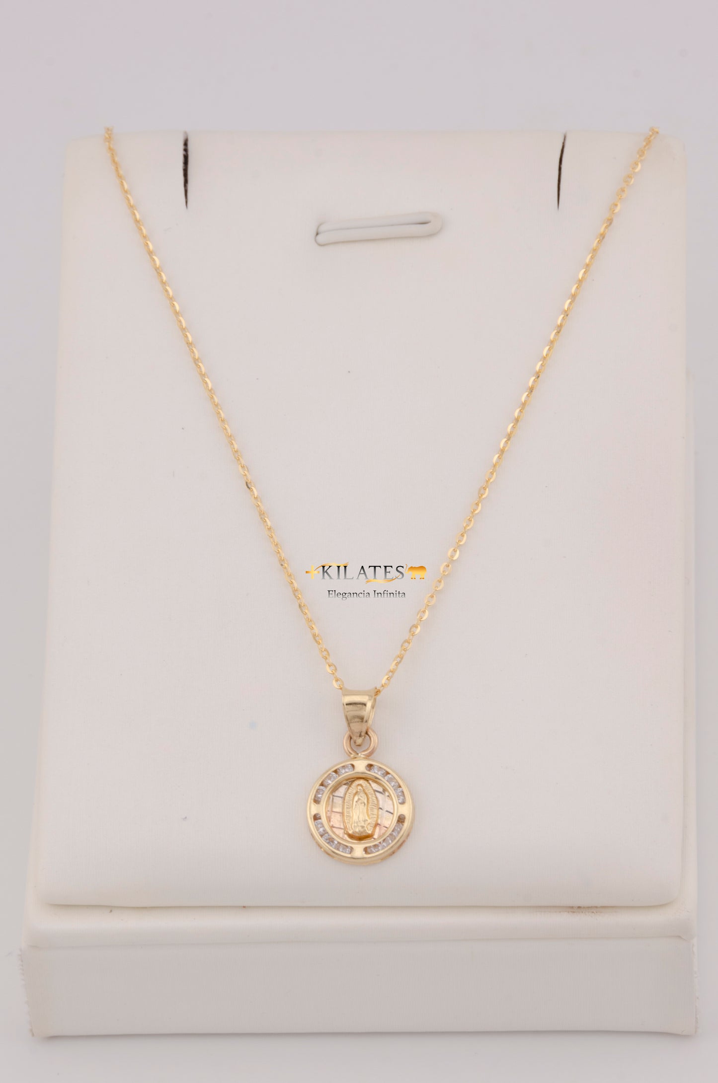 " CADENA PARA DAMA DE 50CM ESTILO CUADRADA SOLIDA CON DIJE REDONDO DE LA VIRGEN. ORO 10K #775-3774"