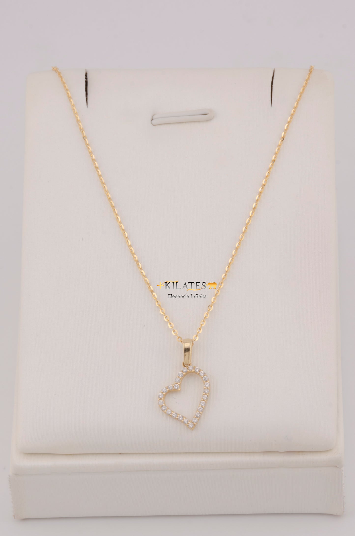 " CADENA PARA DAMA DE 50CM ESTILO CUADRADA SOLIDA CON DIJE DE CORAZON CON ZIRCONIA BLANCA. ORO 10K #775-3779"