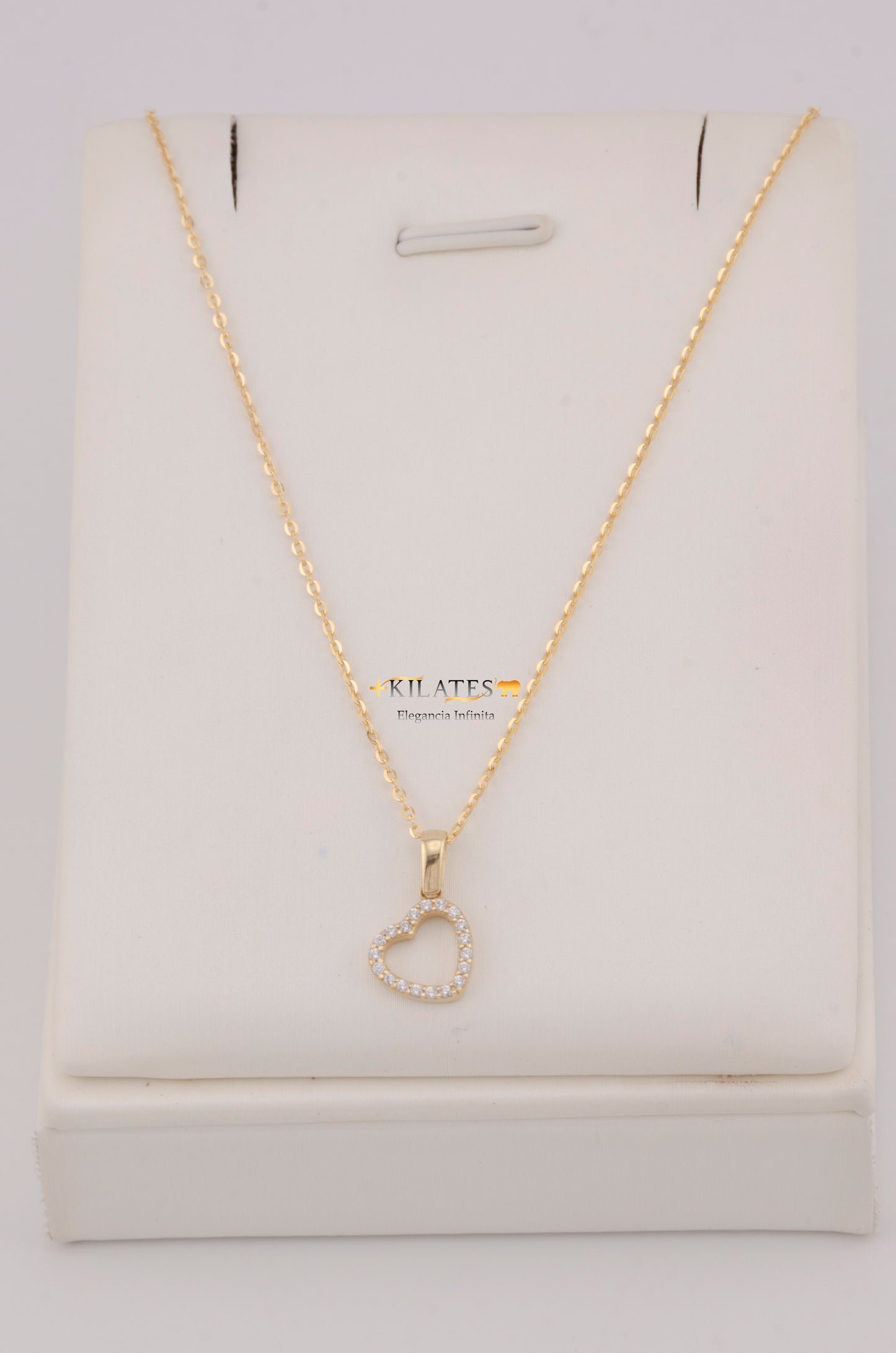 " CADENA PARA DAMA DE 50CM ESTILO CUADRADA SOLIDA CON DIJE DE CORAZON CON ZIRCONIA BLANCA. ORO 10K #775-3782"