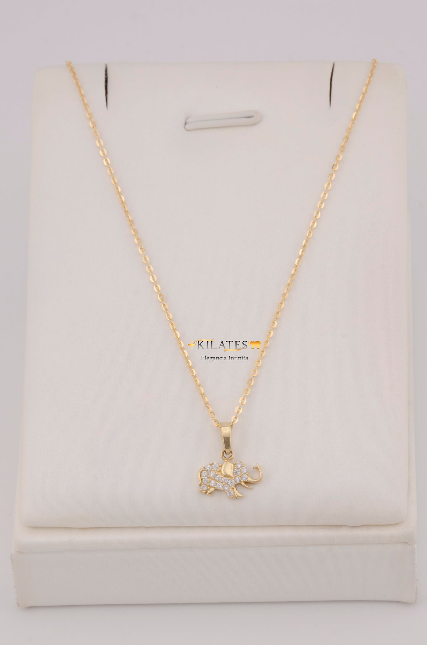 " CADENA PARA DAMA DE 50CM ESTILO CUADRADA SOLIDA CON DIJE DE ELEFANTE CON ZIRCONIA BLANCA. ORO 10K #775-3792"