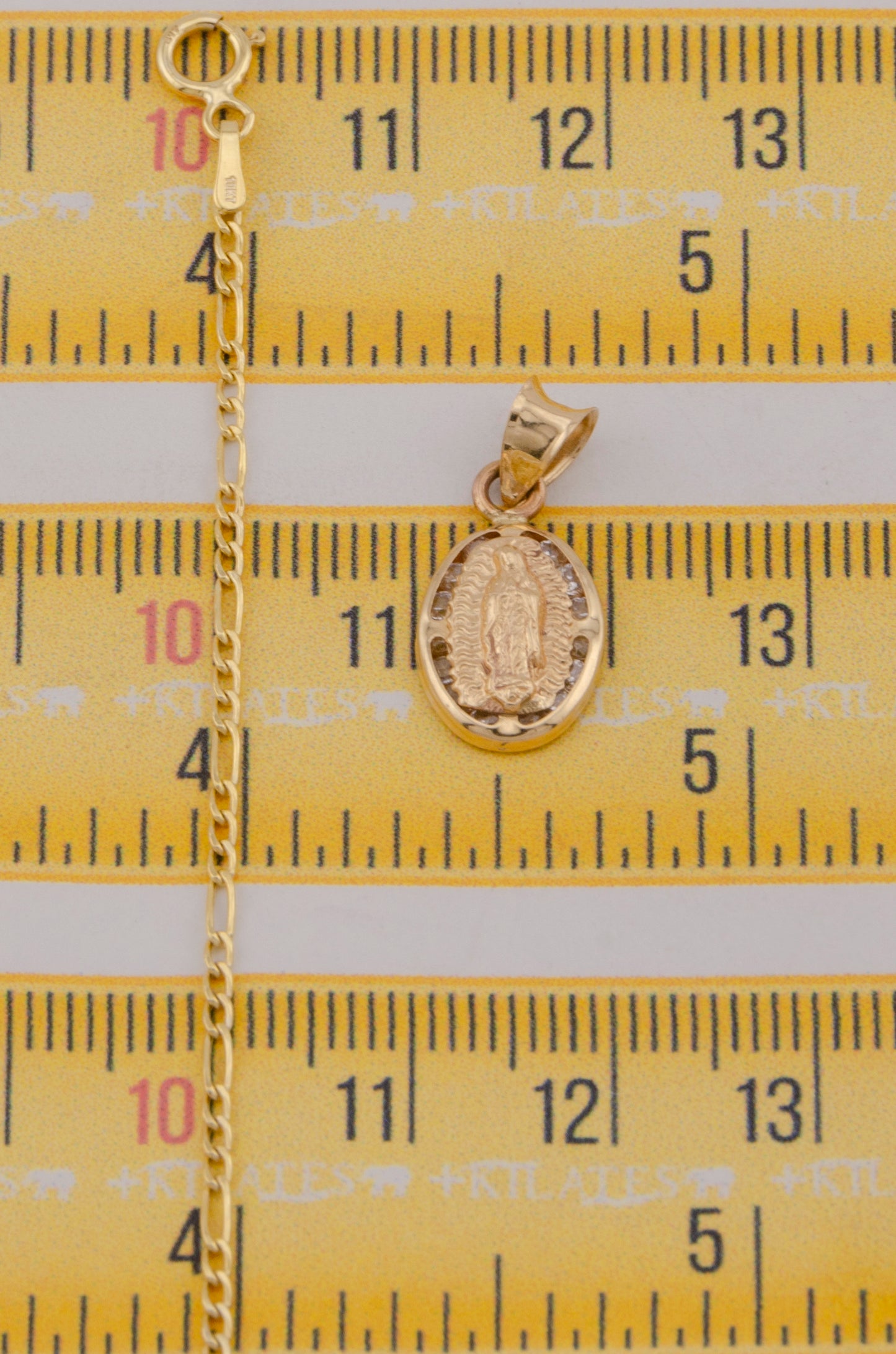 " CADENA PARA DAMA DE 50CM ESTILO 3+1 CON DIJE OVALADO DE LA VIRGEN. ORO 10K #775-3751"