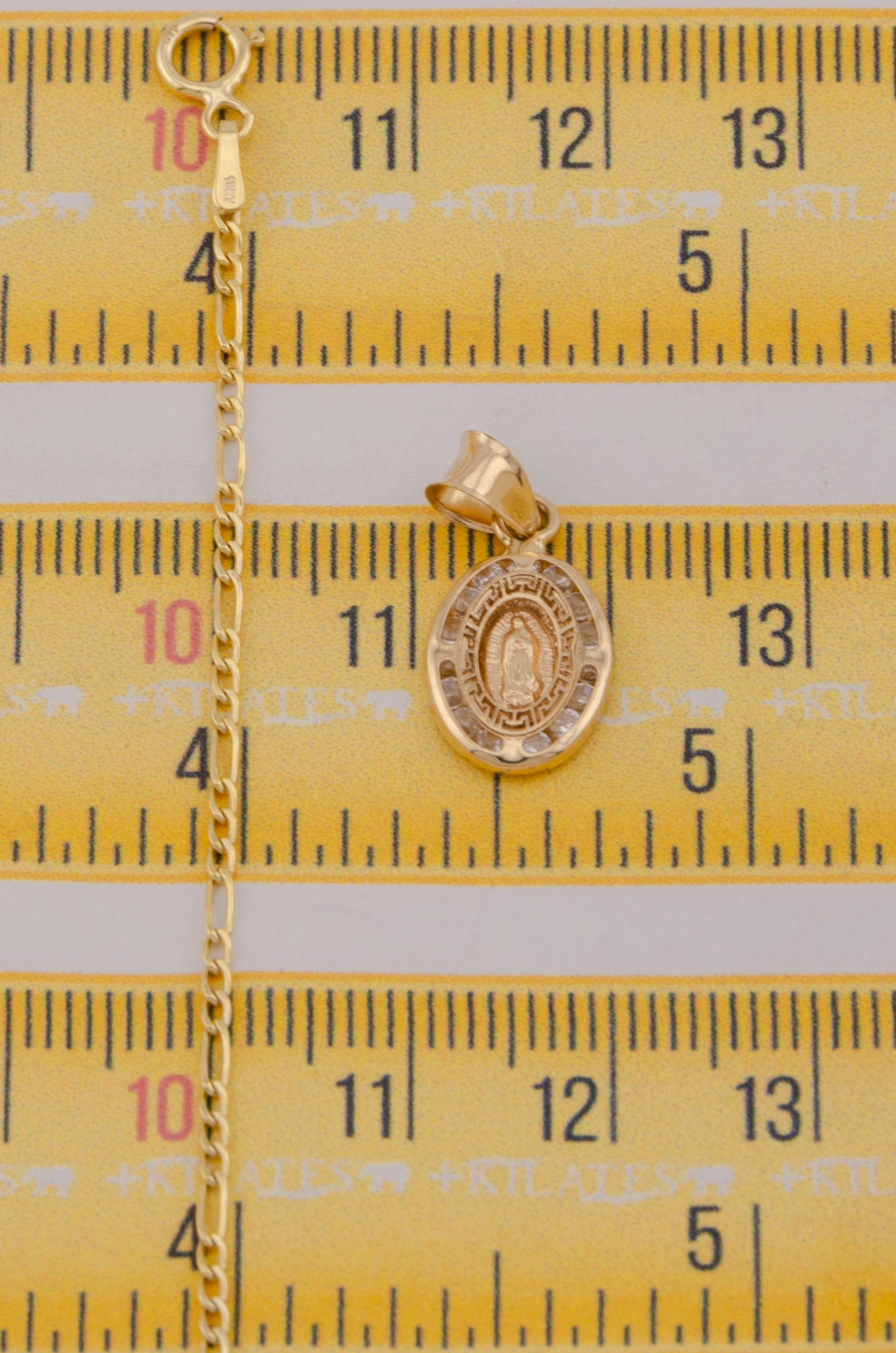 " CADENA PARA DAMA DE 50CM ESTILO 3+1 CON DIJE OVALADO DE LA VIRGEN. ORO 10K #775-3752"