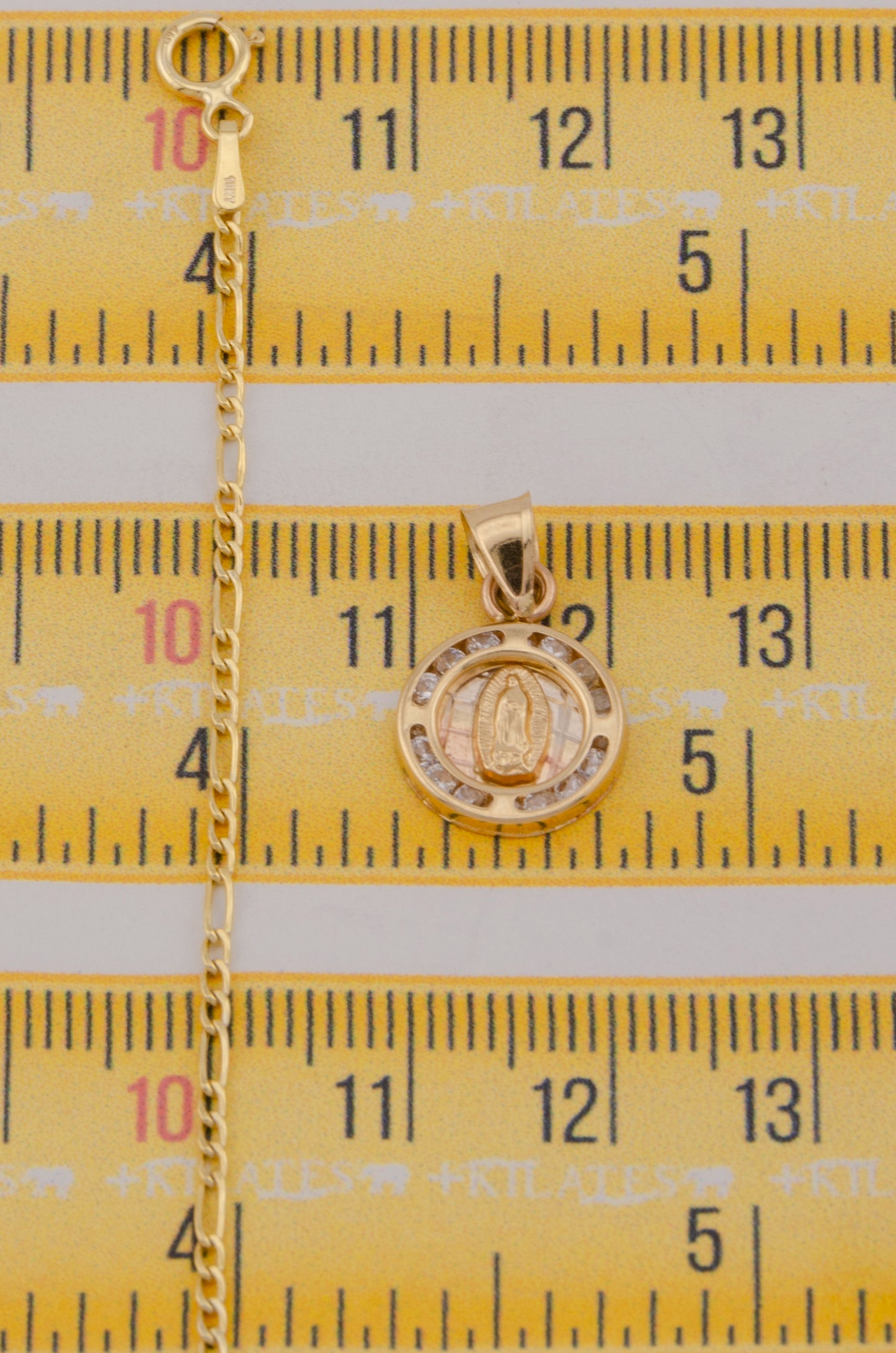 " CADENA PARA DAMA DE 50CM ESTILO 3+1 CON DIJE REDONDO DE LA VIRGEN. ORO 10K #775-3753"
