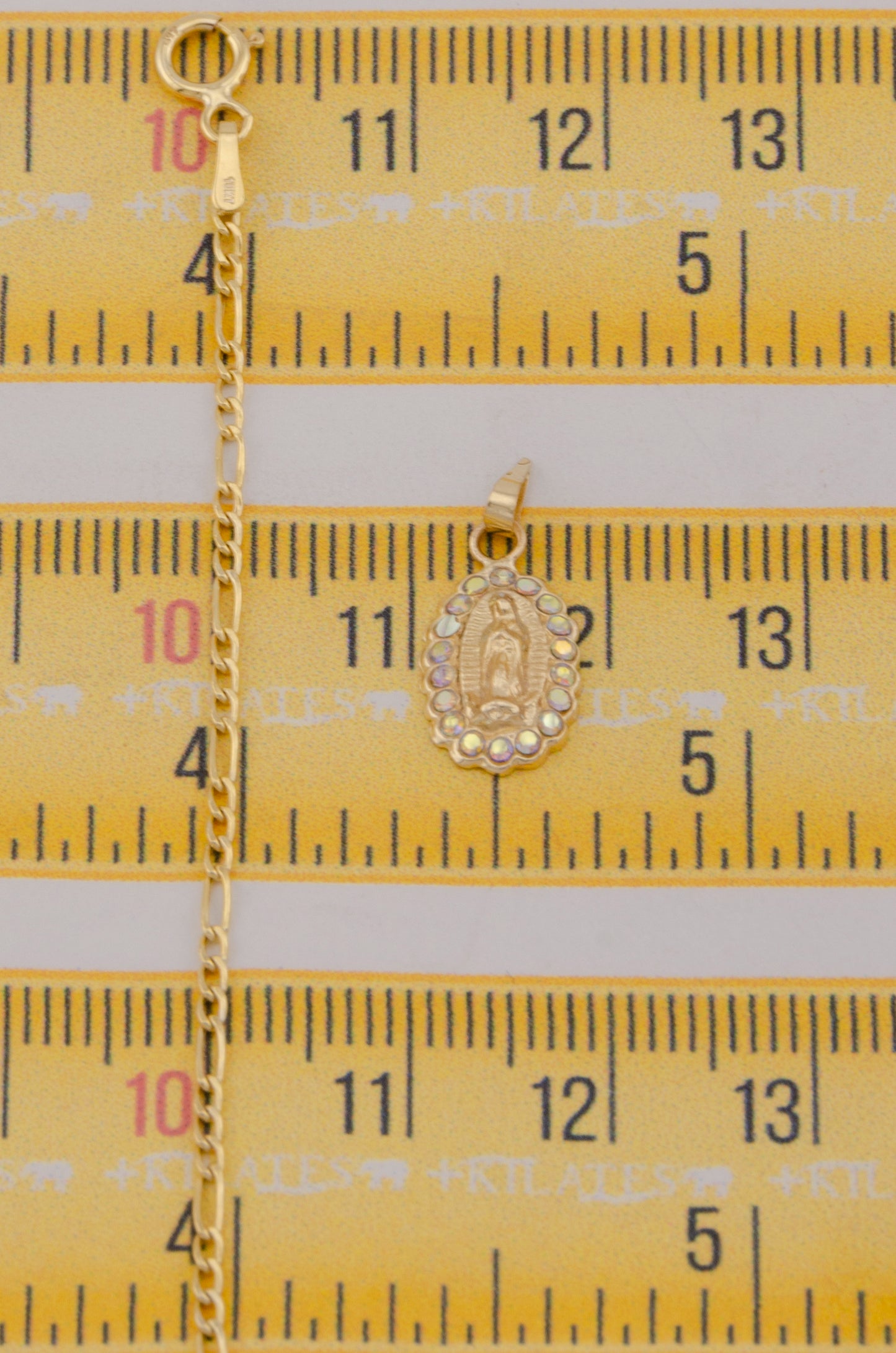 " CADENA PARA DAMA DE 50CM ESTILO 3+1 CON DIJE DIJE DE DE LA VIRGEN CON ZIRCONIA TORNASOL. ORO 10K #775-3754"