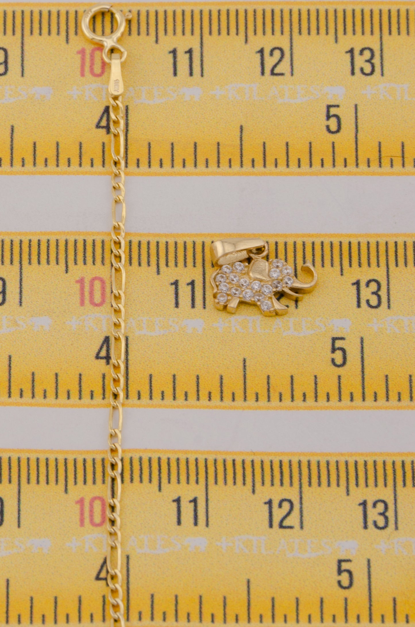 " CADENA PARA DAMA DE 50CM ESTILO 3+1 CON DIJE DE ELEFANTE CON ZIRCONIA BLANCA. ORO 10K #775-3771"