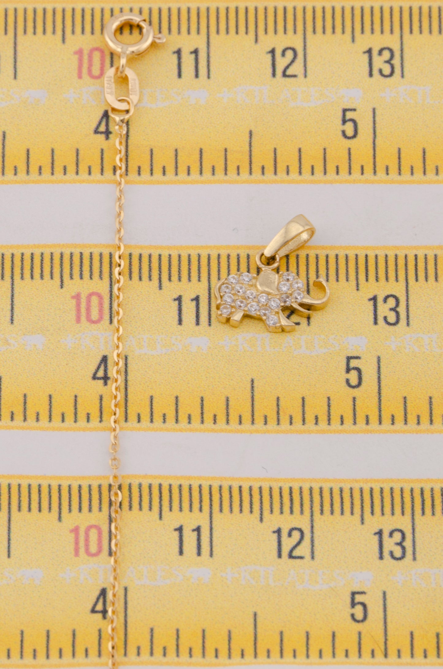 " CADENA PARA DAMA DE 50CM ESTILO CUADRADA SOLIDA CON DIJE DE ELEFANTE CON ZIRCONIA BLANCA. ORO 10K #775-3792"
