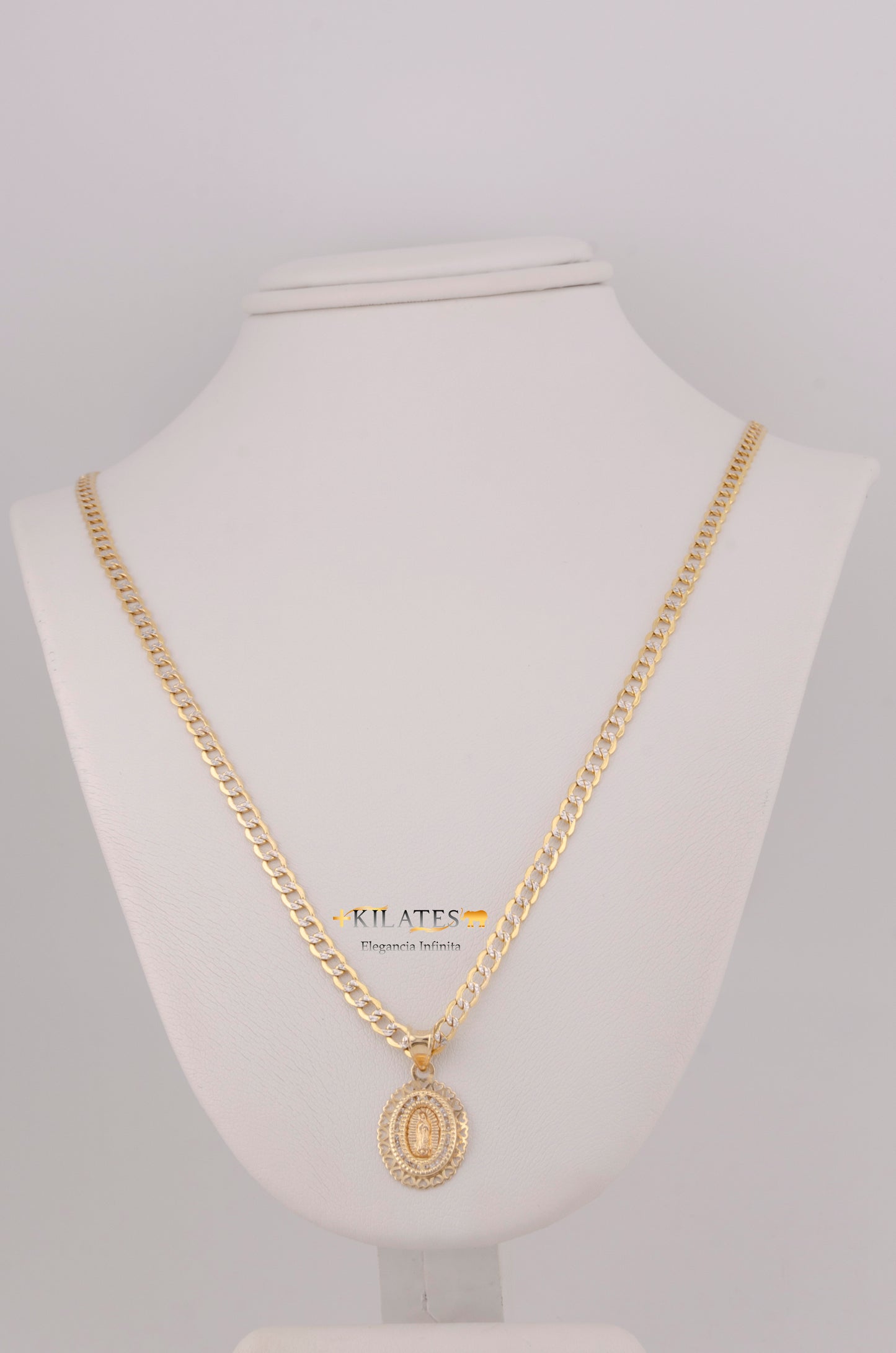 "CADENA PARA DAMA ESTILO CUBANA DIAMANTADA CON PLACA DE LA VIRGEN. ORO 10K #775-3794"