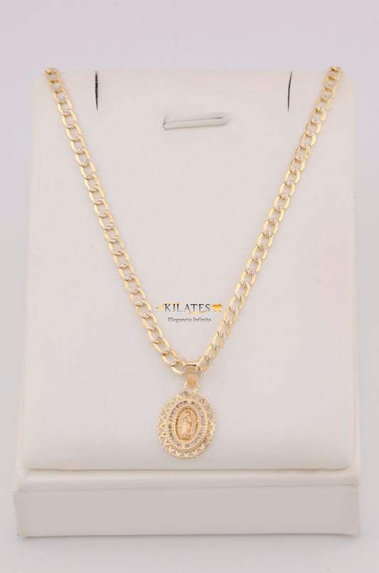 "CADENA PARA DAMA ESTILO CUBANA DIAMANTADA CON PLACA DE LA VIRGEN. ORO 10K #775-3794"