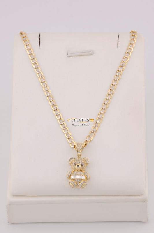 "CADENA PARA DAMA ESTILO CUBANA DIAMANTADA CON DIJE DE OSO. ORO 10K #775-3795"