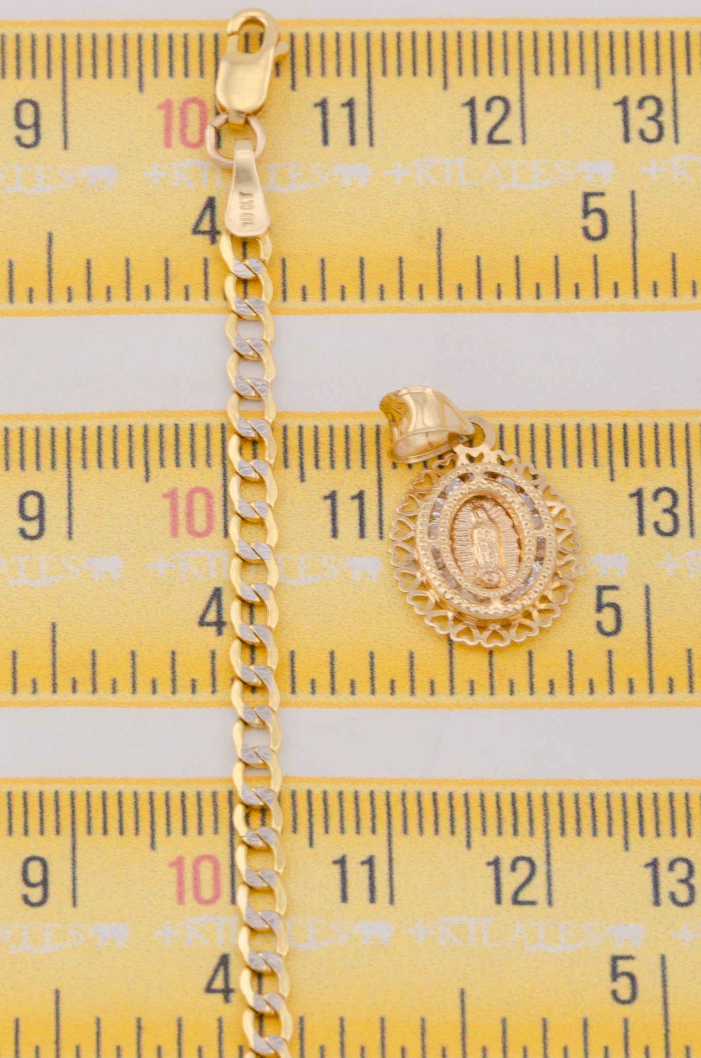"CADENA PARA DAMA ESTILO CUBANA DIAMANTADA CON PLACA DE LA VIRGEN. ORO 10K #775-3794"