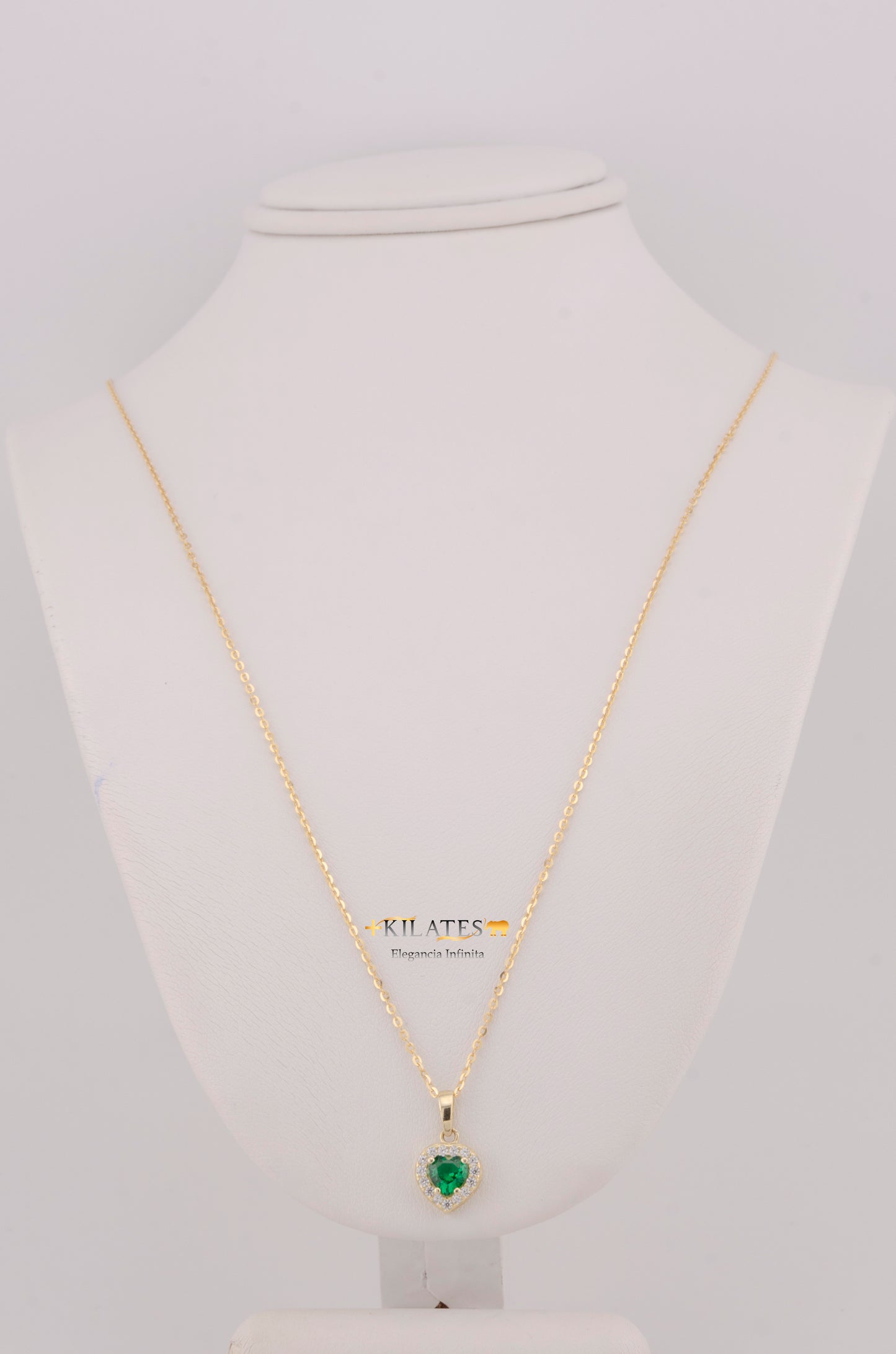 "CADENA DE 50CM PARA DAMA ESTILO CUADRADA SOLIDA CON DIJE DE CORAZON BLANCO CON VERDE. ORO 10K #775-3826"