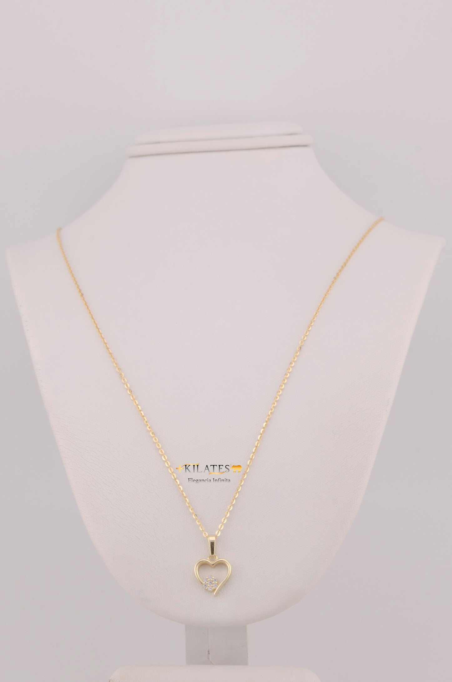 "CADENA DE 50CM PARA DAMA ESTILO CUADRADA SOLIDA CON DIJE DE CORAZON CON ZIRCONIA BLANCA. ORO 10K #775-3831"