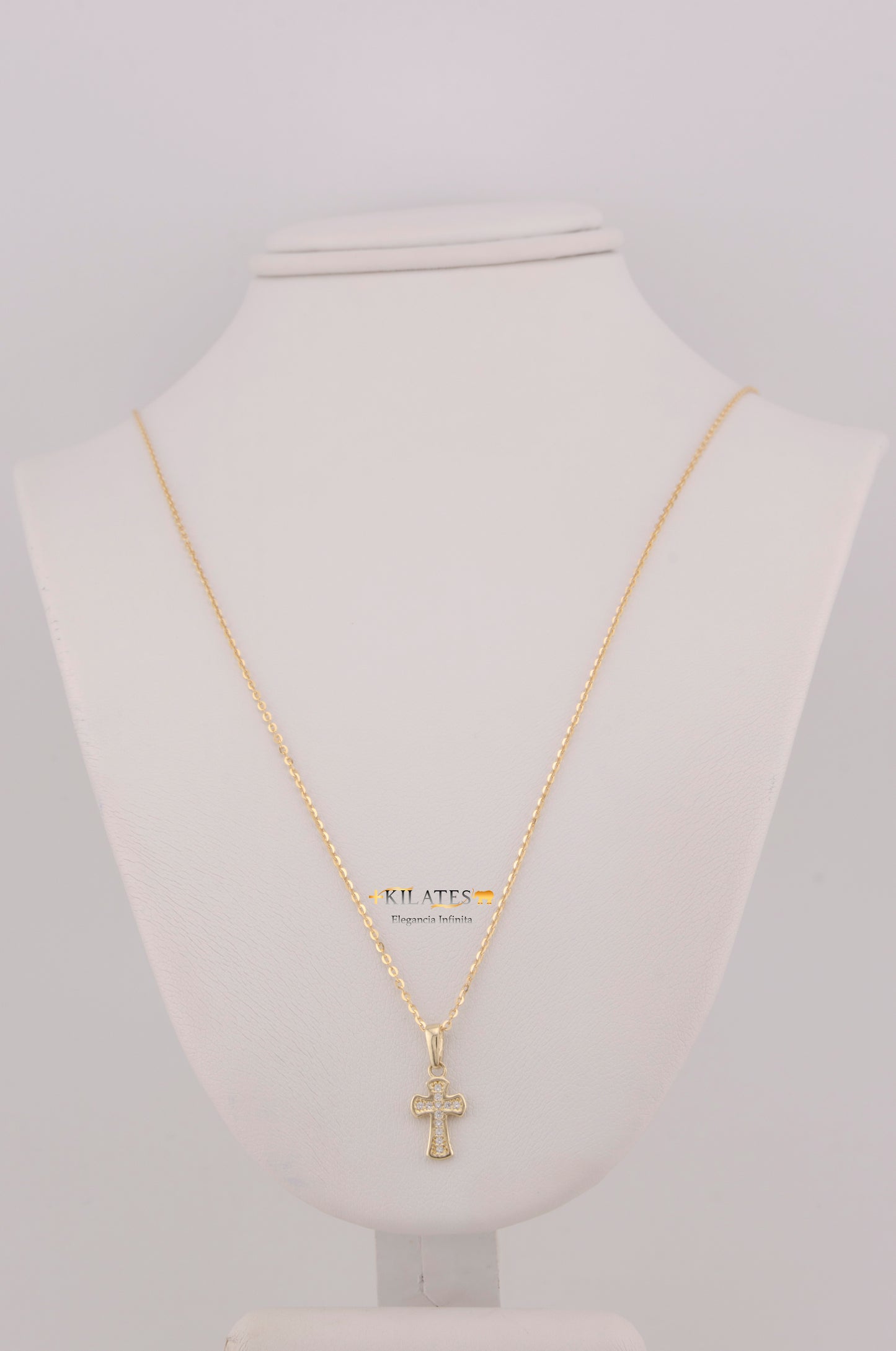 "CADENA DE 50CM PARA DAMA ESTILO CUADRAD SOLIDA CON DIJE DE CRUZ CON ZIRCONIA BLANCA. ORO 10K #775-3846"