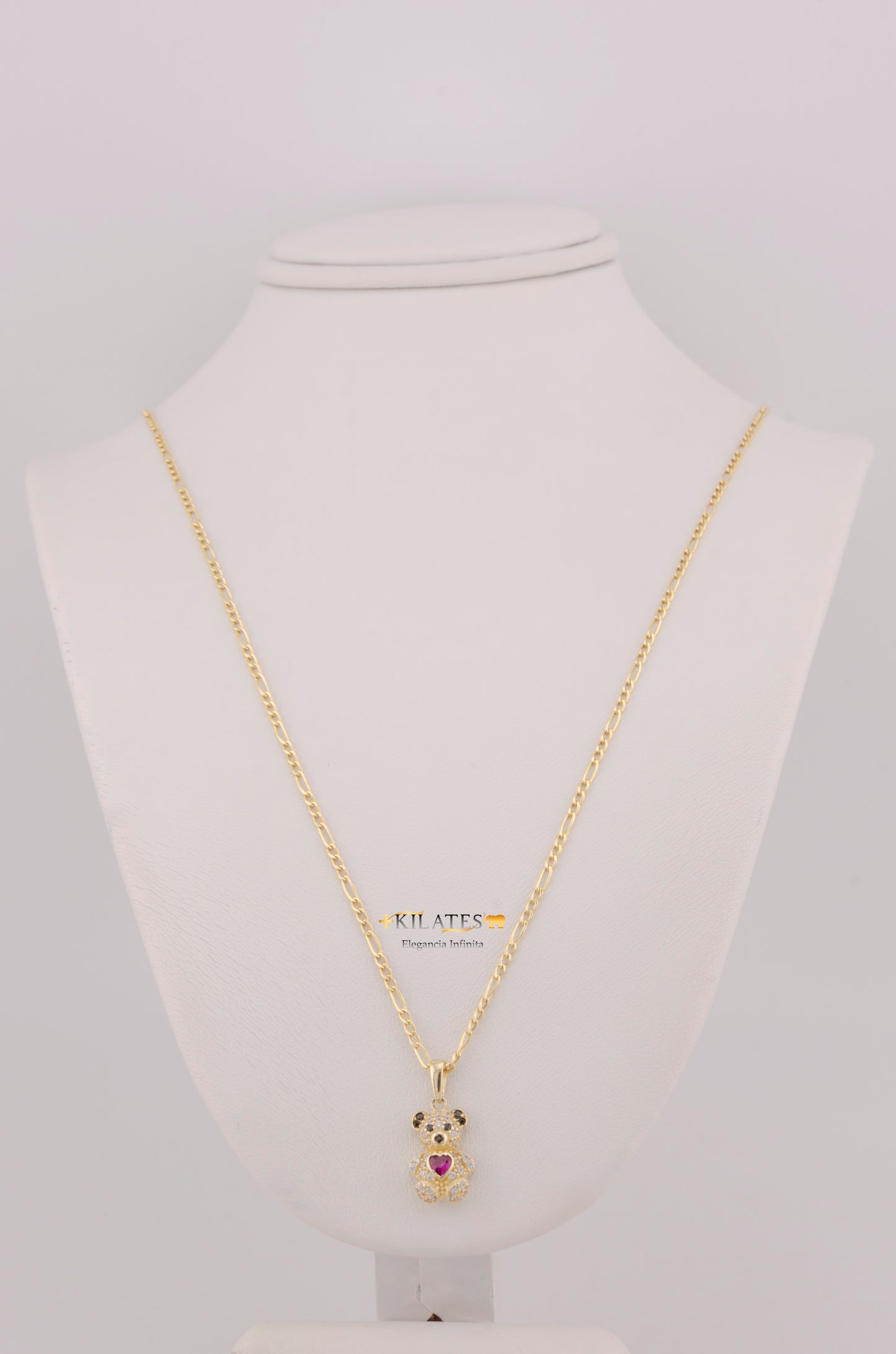 "CADENA DE 50CM PARA DAMA ESTILO 3+1 CON DIJE DE OSO PEQUEÑO. ORO 10K #775-3824"