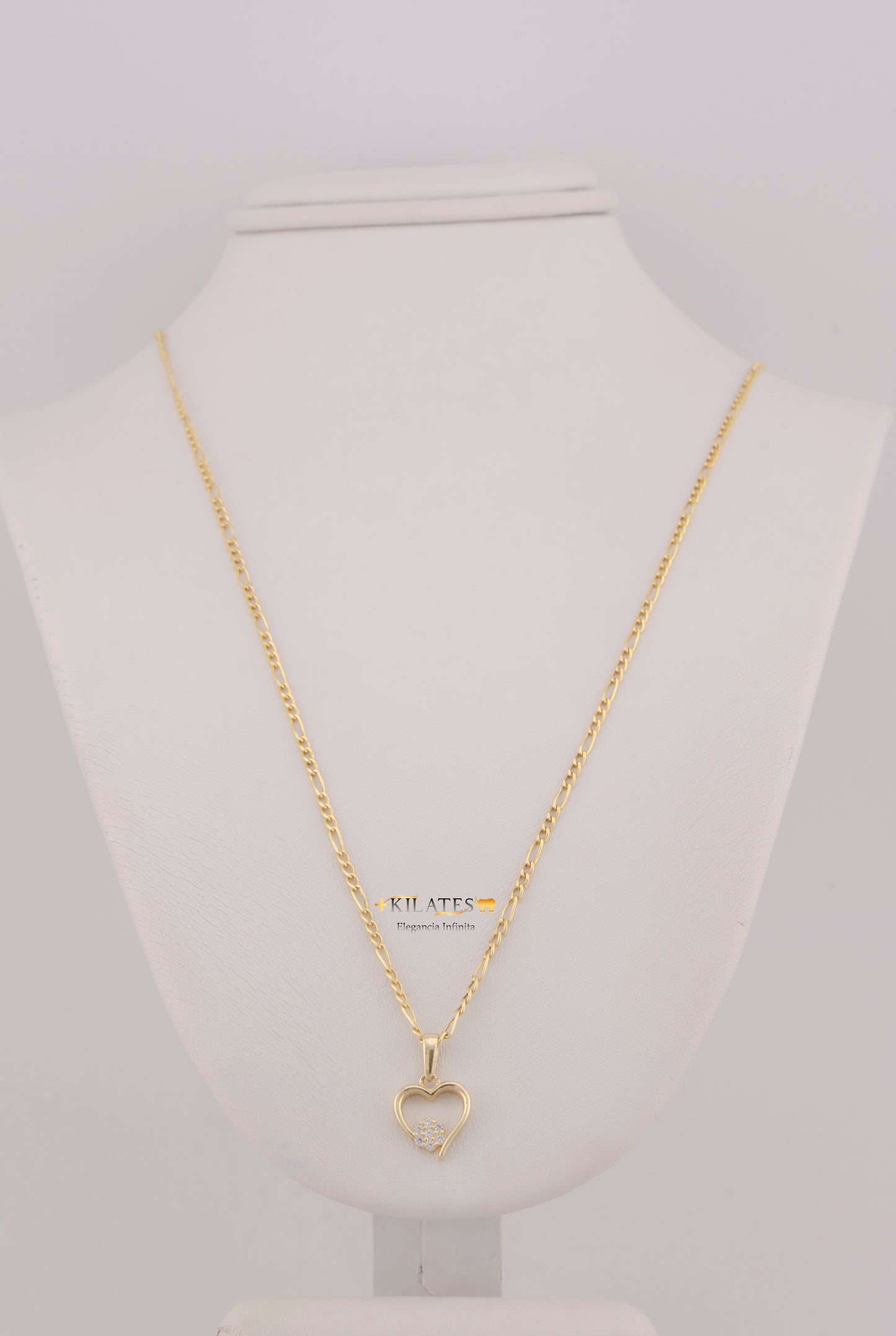 "CADENA DE 50CM PARA DAMA ESTILO 3+1 CON DIJE DE CORAZON CON ZIRCONIA BLANCA. ORO 10K #775-3834"