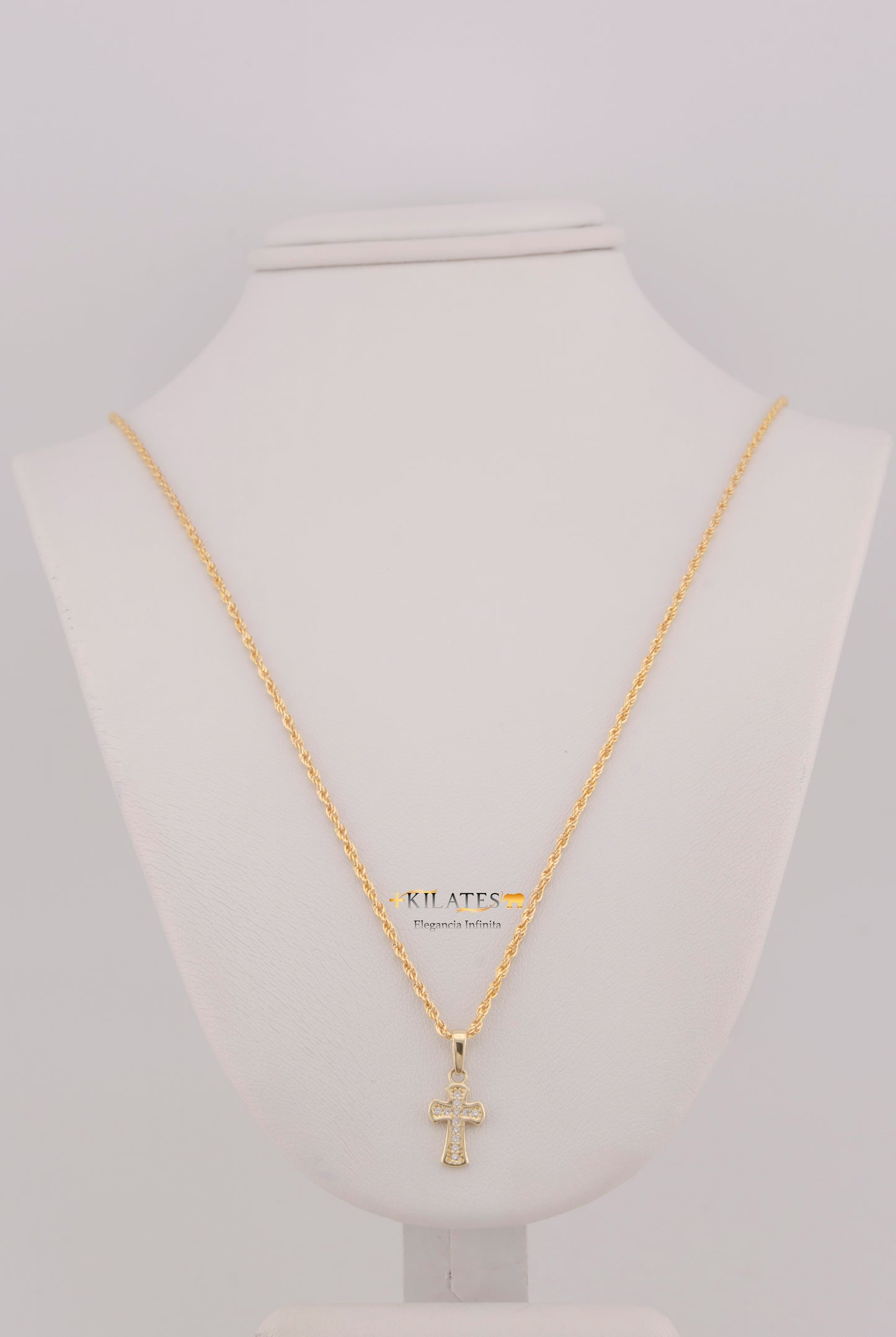 "CADENA DE 50CM PARA DAMA ESTILO LAZO CON DIJE DE CRUZ CON ZIRCONIA BLANCA. ORO 10K #775-3848"