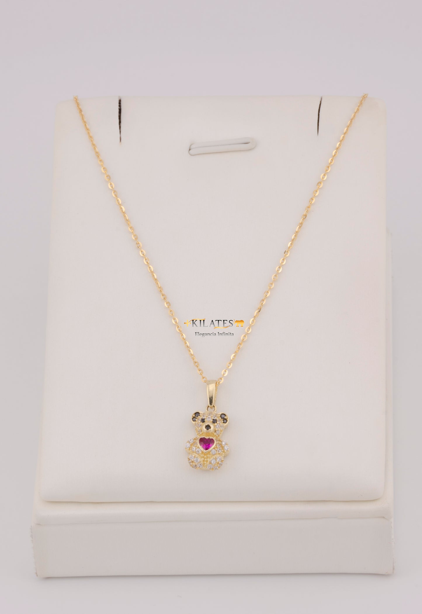 "CADENA DE 50CM PARA DAMA ESTILO CUADRADA SOLIDA CON DIJE DE OSO PEQUEÑO. ORO 10K #775-3821"