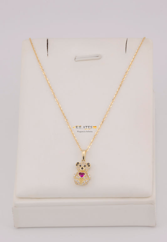 "CADENA DE 50CM PARA DAMA ESTILO CUADRADA SOLIDA CON DIJE DE OSO PEQUEÑO. ORO 10K #775-3821"