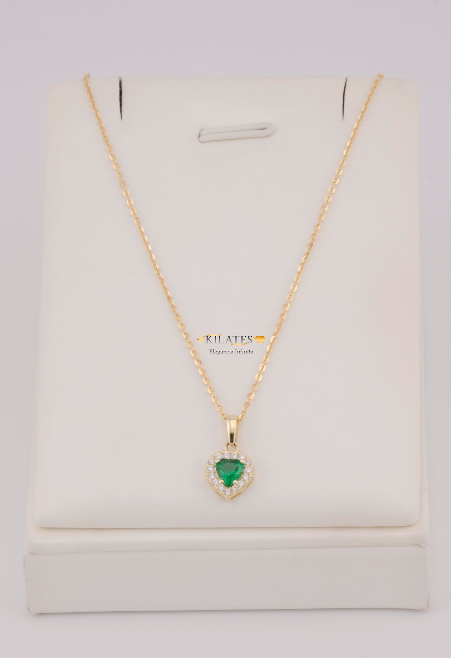 "CADENA DE 50CM PARA DAMA ESTILO CUADRADA SOLIDA CON DIJE DE CORAZON BLANCO CON VERDE. ORO 10K #775-3826"