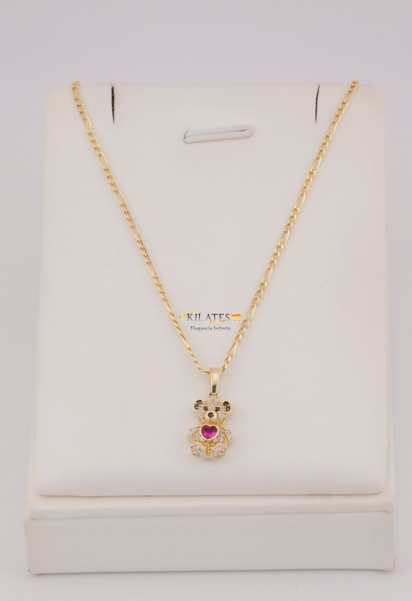 "CADENA DE 50CM PARA DAMA ESTILO 3+1 CON DIJE DE OSO PEQUEÑO. ORO 10K #775-3824"