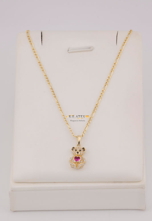 "CADENA DE 50CM PARA DAMA ESTILO 3+1 CON DIJE DE OSO PEQUEÑO. ORO 10K #775-3824"