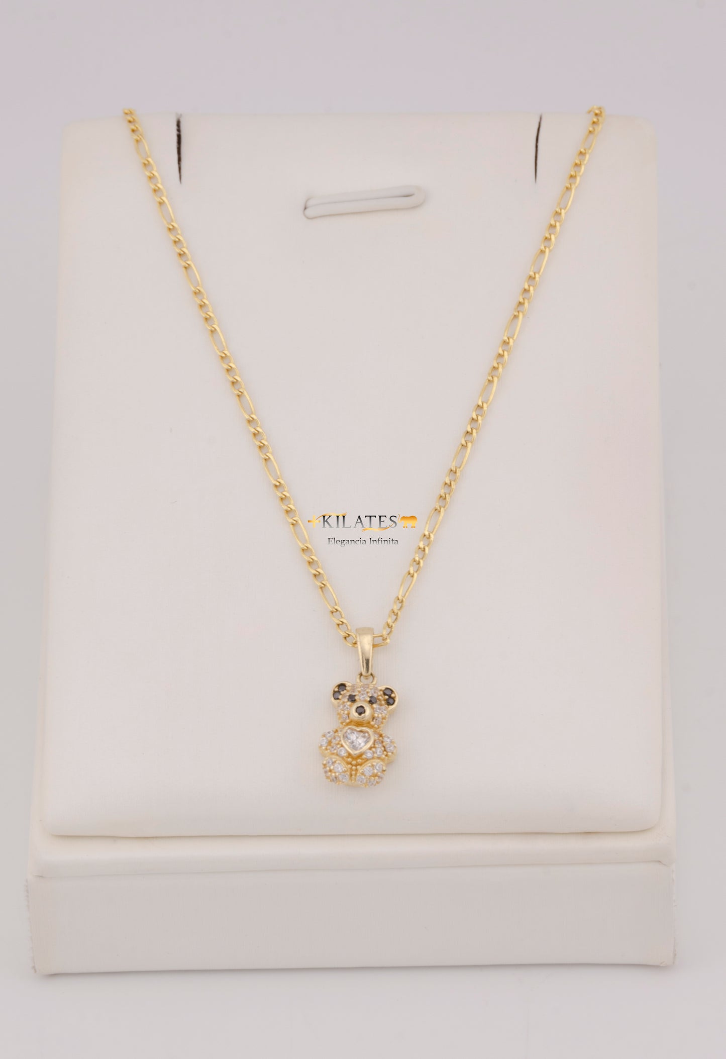 "CADENA DE 50CM PARA DAMA ESTILO 3+1 CON DIJE DE OSO PEQUEÑO. ORO 10K #775-3818"