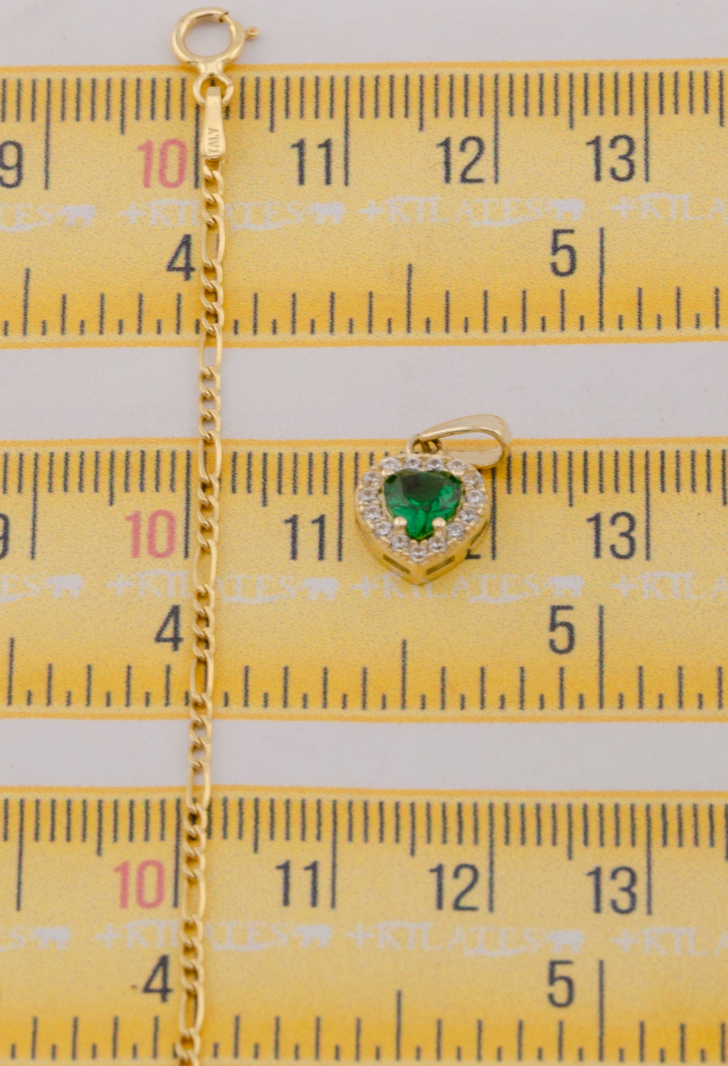 CADENA DE 50CM PARA DAMA ESTILO 3+1 CON DIJE DE CORAZON BLANCO CON VERDE. ORO 10K #775-3829