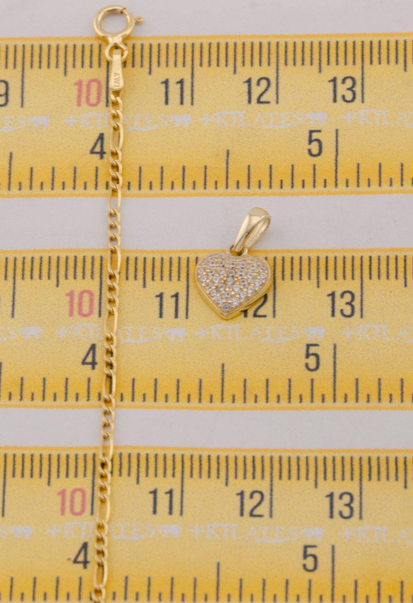 "CADENA DE 50CM PARA DAMA ESTILO 3+1 CON DIJE DE CORAZON CON ZIRCONIA BLANCA. ORO 10K #775-3839"
