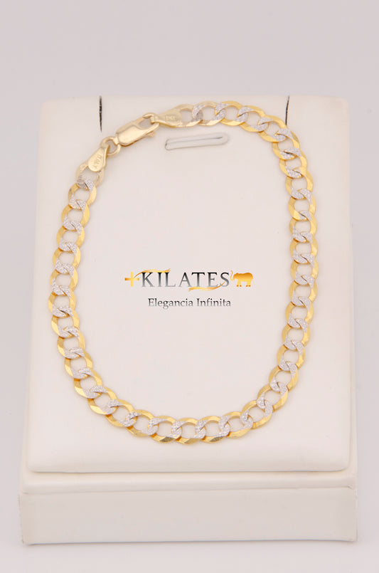 "PULSERA PARA ADULTO DE 21 CM ESTILO CUBANA DIAMANTADA SOLIDA. ORO 10K #775-3852"
