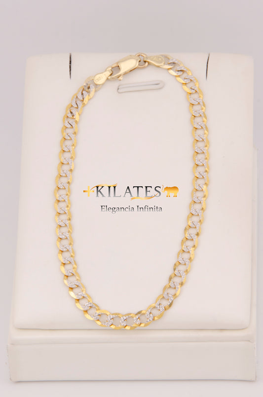 "PULSERA PARA ADULTO DE 21 CM ESTILO CUBANA DIAMANTADA SOLIDA. ORO 10K #775-3853"