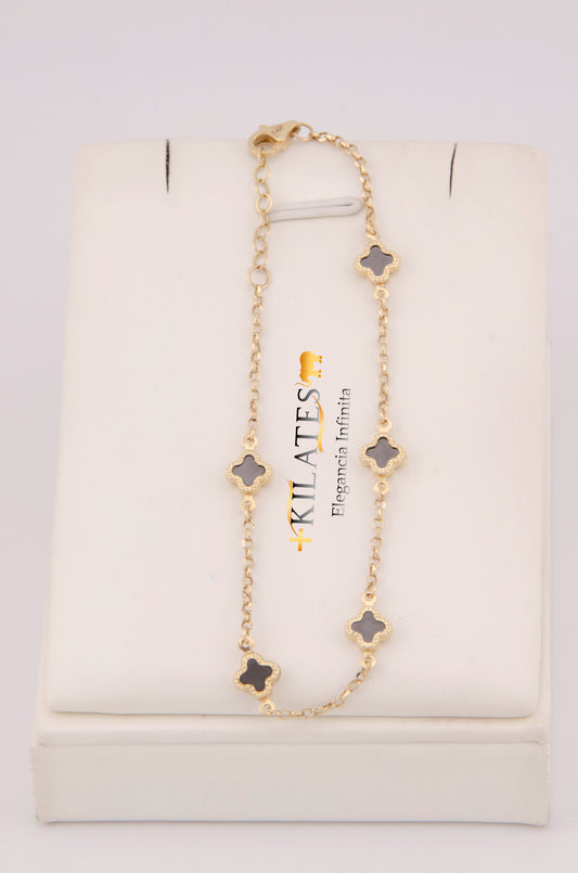 "PULSERA PARA DAMA AJUSTABLE DE 17.6CM-19.5CM CON TREBOLES. ORO 14K #775-3854"