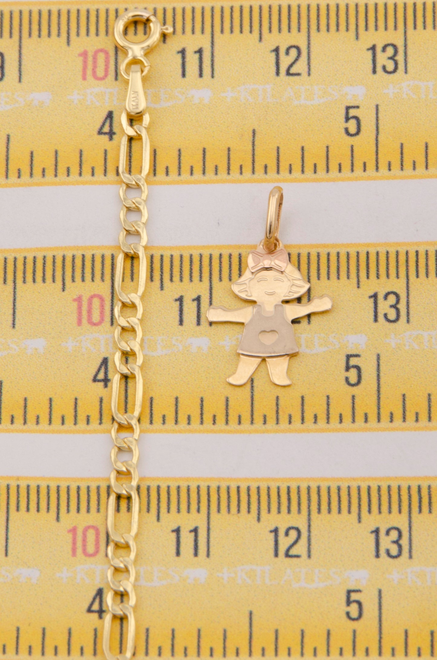 "CADENA PARA NIÑ@ DE 40CM ESTILO 3+1 CON DIJE DE NIÑA. ORO 10K #775-3868"